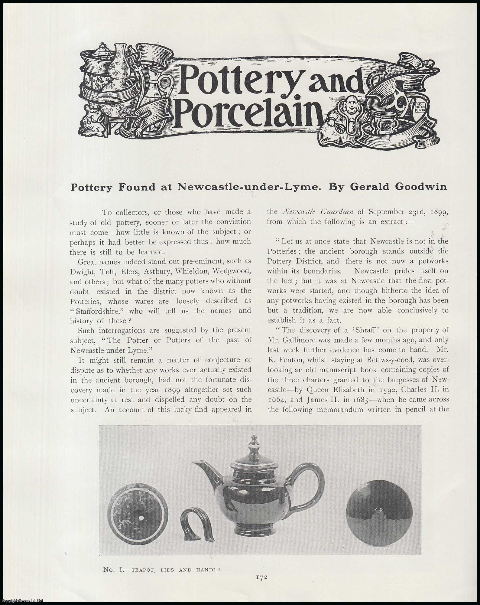 Gerald Goodwin - Pottery Found at Newcastle-under-Lyme. An original article from The Connoisseur, 1909.