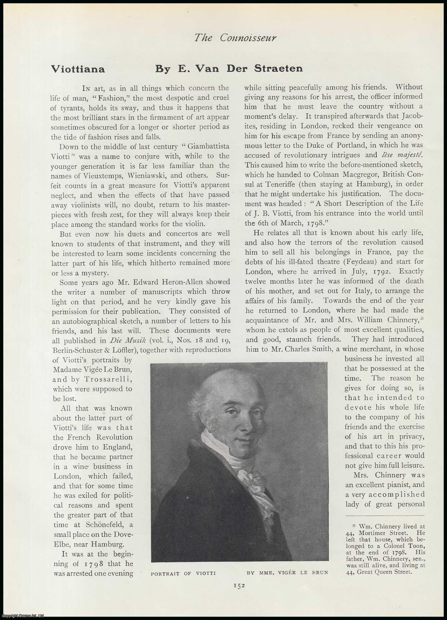 E. Van Der Straeten - Giovanni Battista Viotti (Italian Violinist) : Viottiana. An original article from The Connoisseur, 1911.