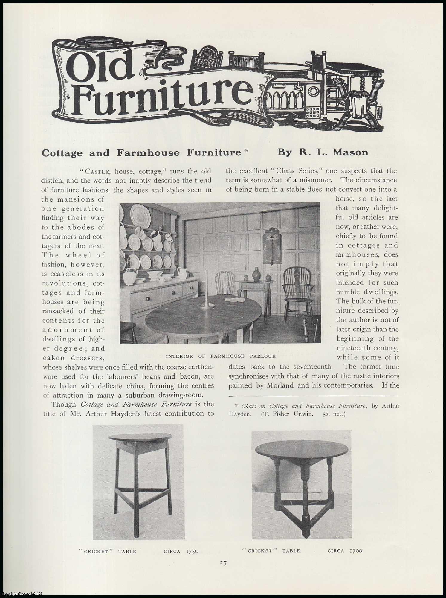 R.L. Mason - Cottage & Farmhouse Furniture. An original article from The Connoisseur, 1913.