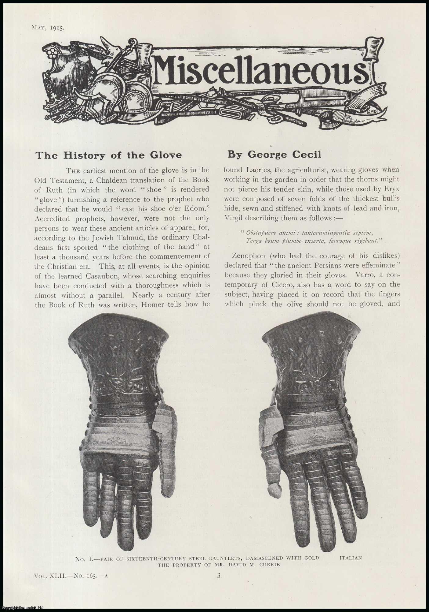 George Cecil - The History of The Hand Glove. An original article from The Connoisseur, 1915.