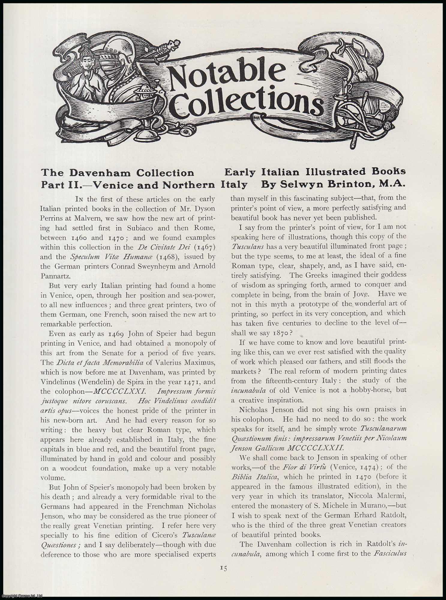 Selwyn Brinton - Early Italian Illustrated Books, Venice & Northern Italy : The Davenham Collection. An original article from The Connoisseur, 1917.