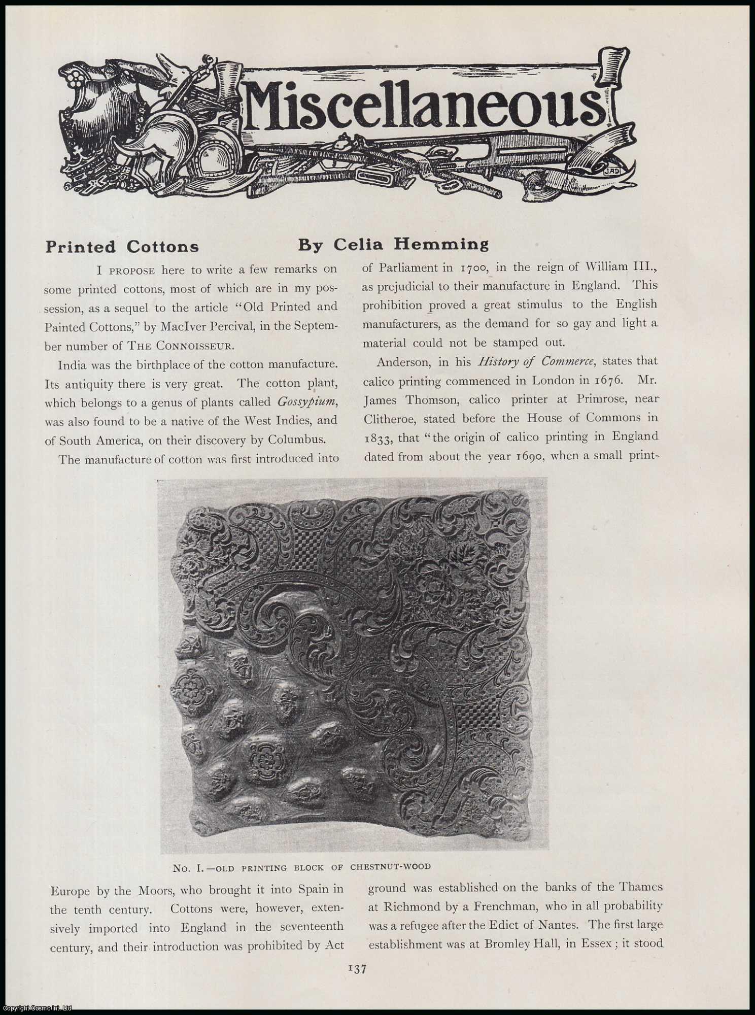 Celia Hemming - Printed Cottons. An original article from The Connoisseur, 1917.