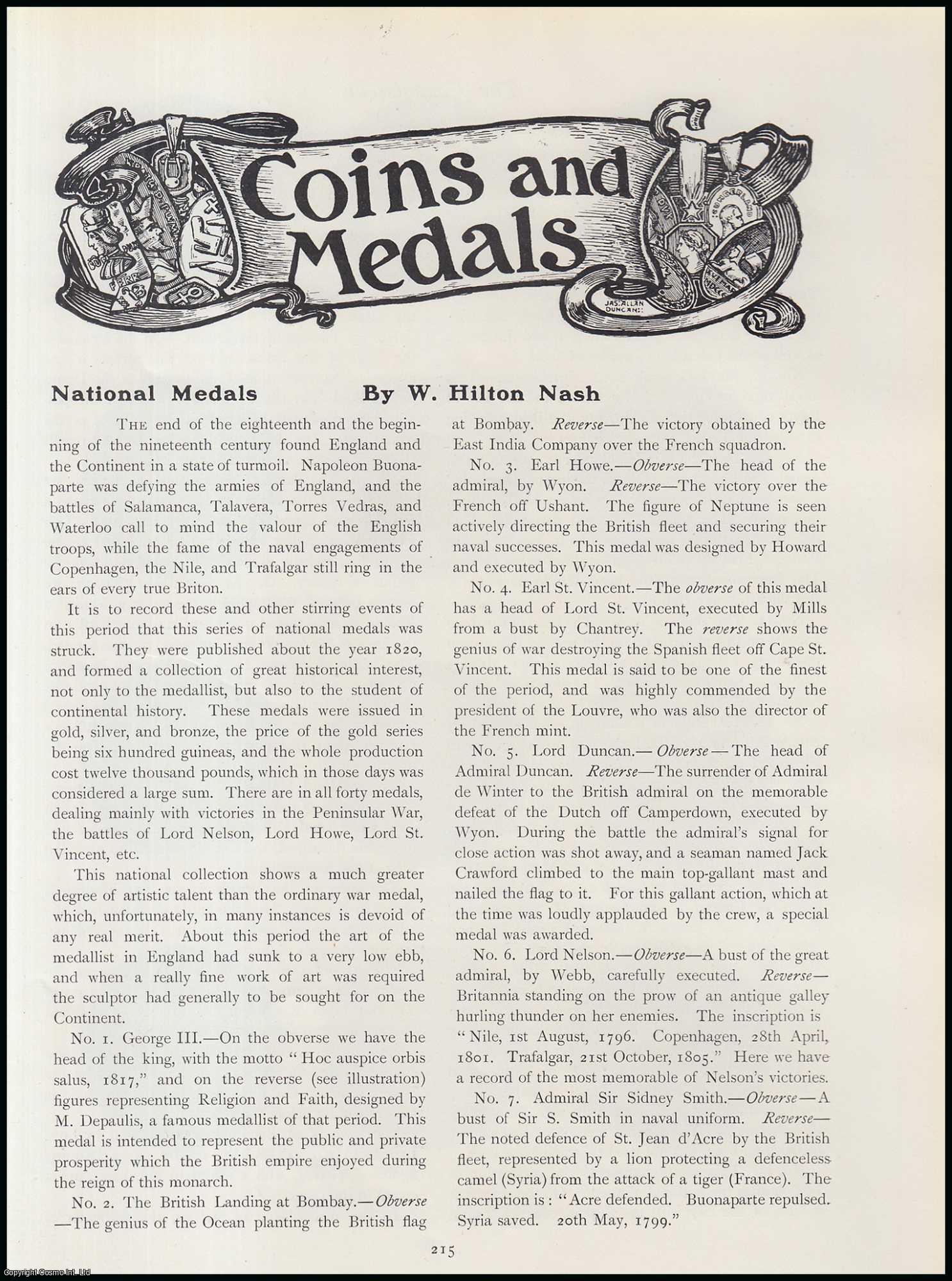 W. Hilton Nash - Sir John Moore ; Lord Hill ; Lord Lynedoch ; Britannia ; Waterloo, & more : National Medals. An original article from The Connoisseur, 1917.