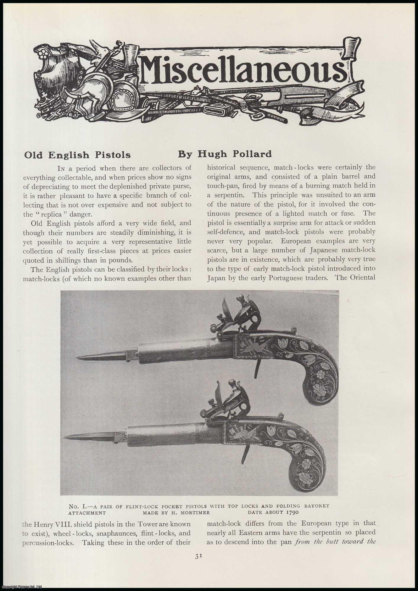 Hugh Pollard - Old English Pistols, Guns. An original article from The Connoisseur, 1918.