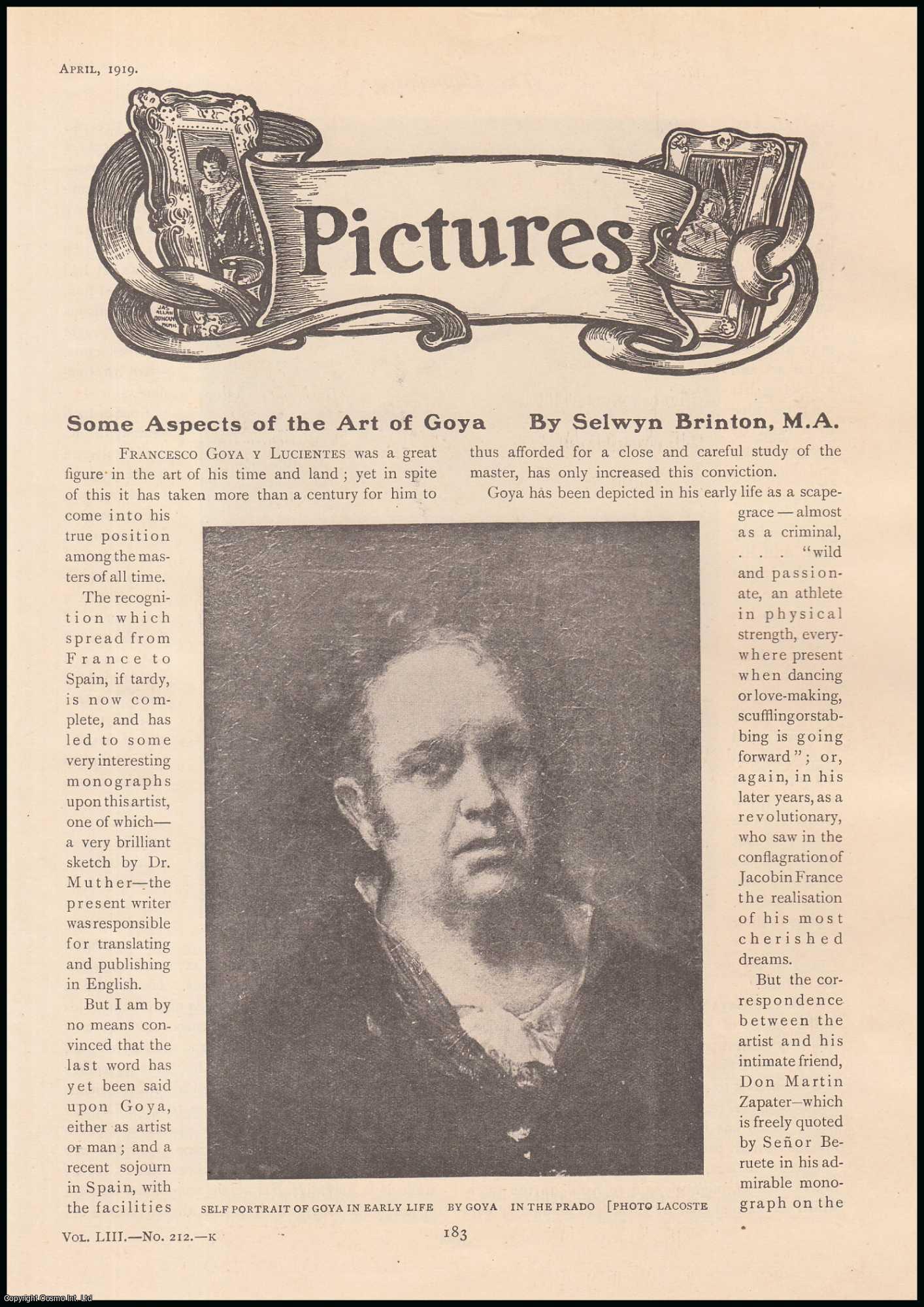 Selwyn Brinton - 1919. Some Aspects of The Art of Francesco Goya Y Lucientes (part 1), Spanish Painter. An original article from The Connoisseur, 1919.