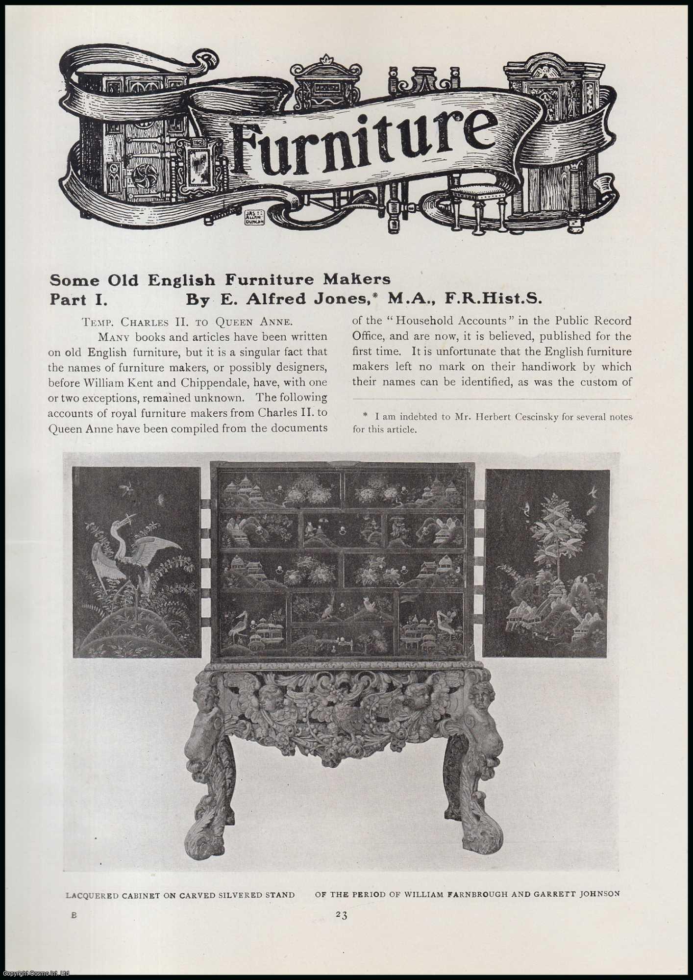 E. Alfred Jones - William Farnbrough & Garrett Johnson (part 1) : Some Old English Furniture Makers. An original article from The Connoisseur, 1920.