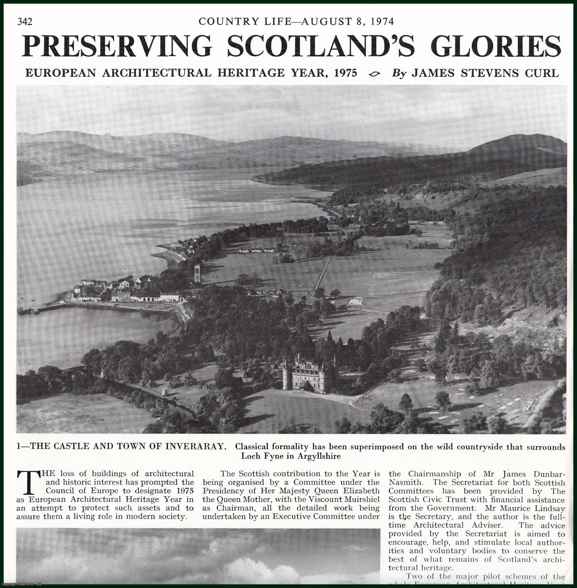 Country Life Magazine - European Architectural Heritage Year, 1975 : Preserving Scotland's Glories. Several pictures and accompanying text, removed from an original issue of Country Life Magazine, 1974.