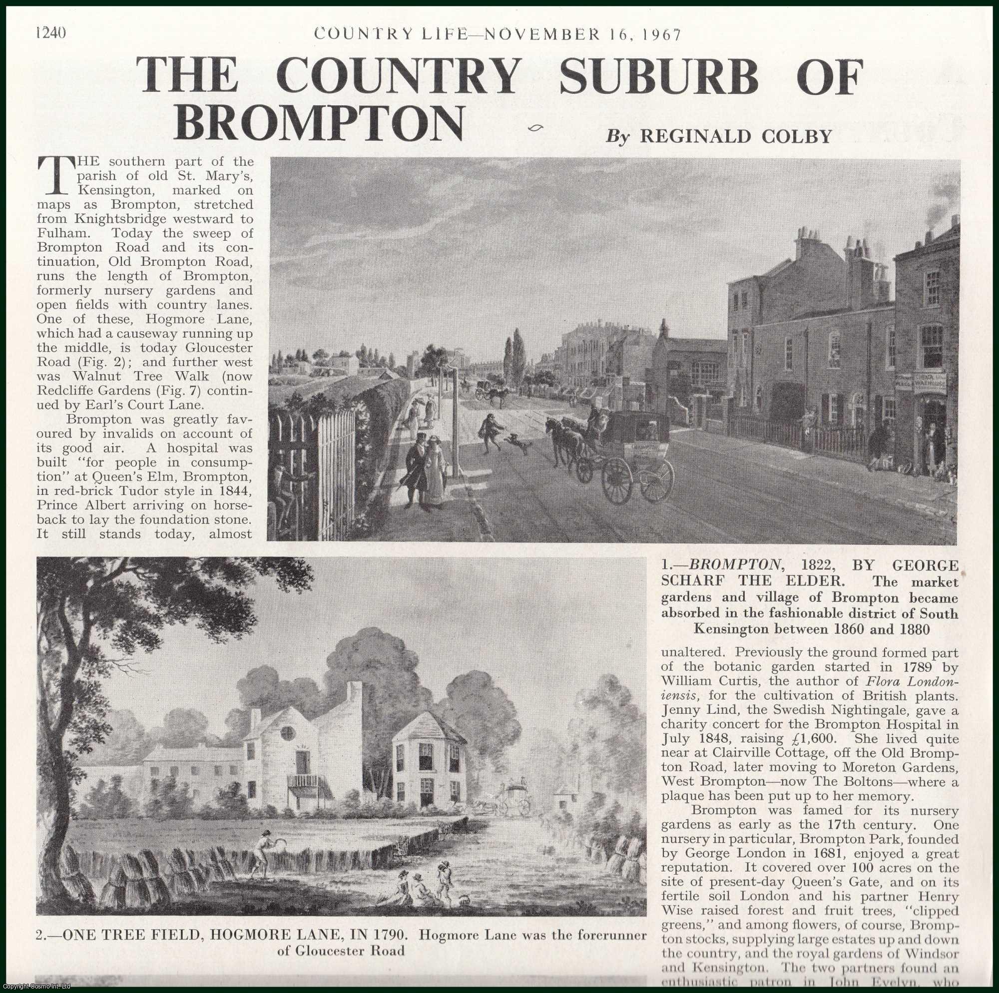 Country Life Magazine - The Country Suburb of Brompton. Several pictures and accompanying text, removed from an original issue of Country Life Magazine, 1967.