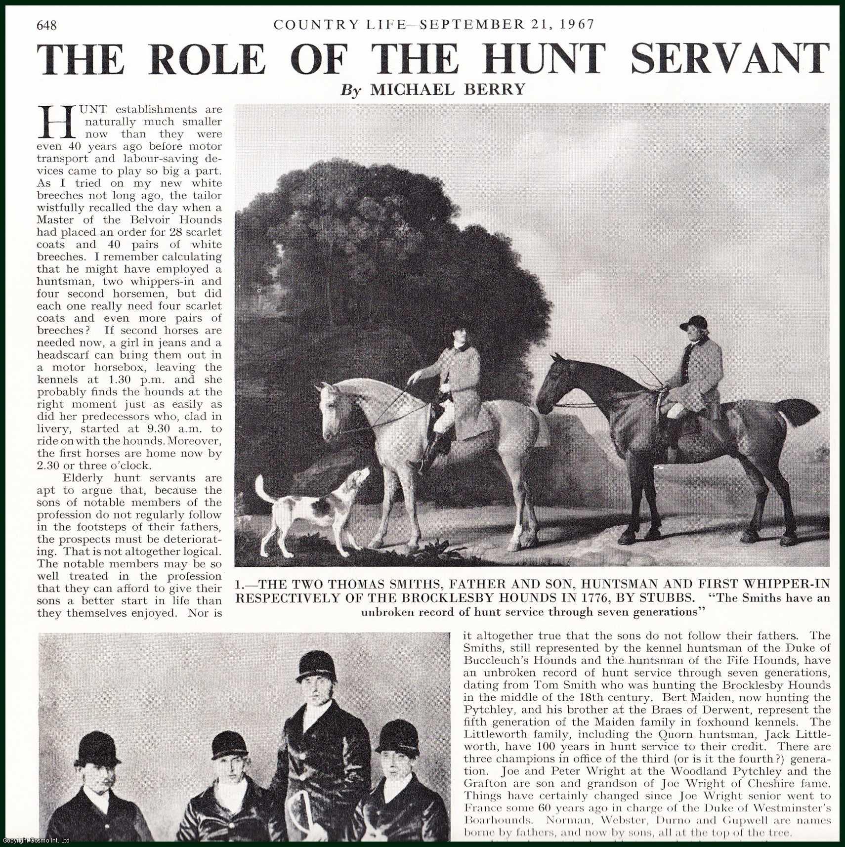 Country Life Magazine - The Role of The Hunt Servant : Hunting with Hounds. Several pictures and accompanying text, removed from an original issue of Country Life Magazine, 1967.