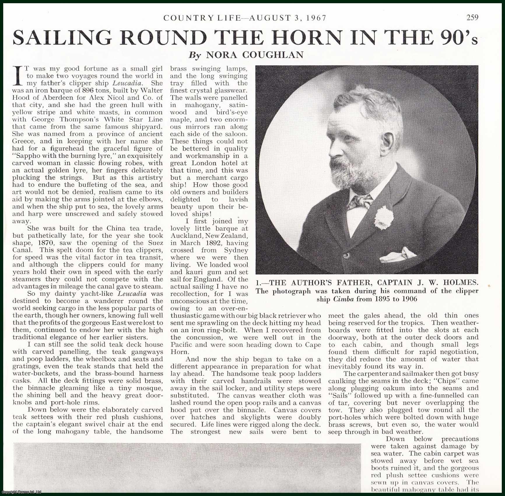 Country Life Magazine - Sailing Round The Cape Horn in The 90's in The Clipper Ship, Leucadia. Several pictures and accompanying text, removed from an original issue of Country Life Magazine, 1967.
