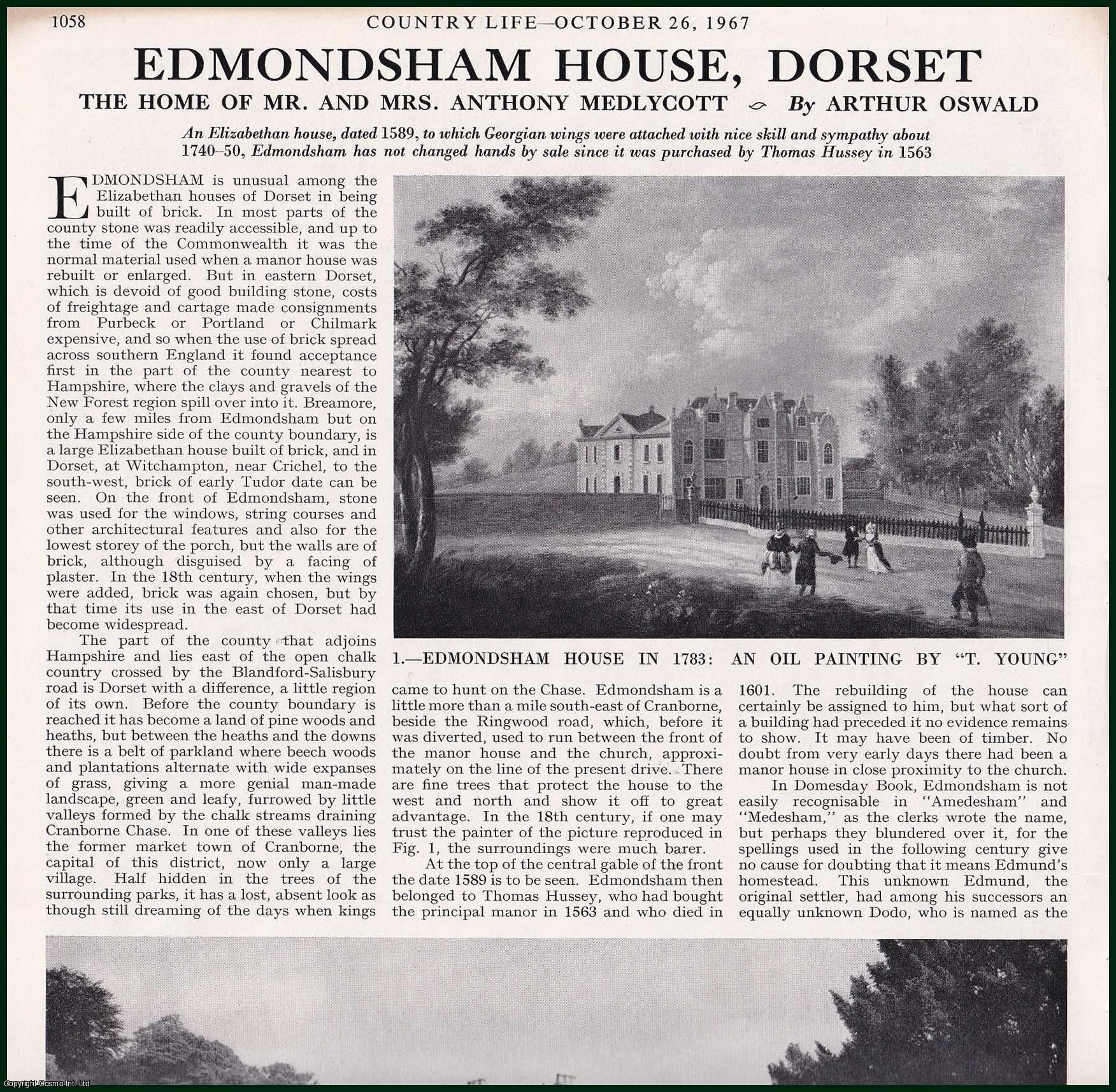 Country Life Magazine - The Home of Mr. & Mrs. Anthony Medlycott, Edmondsham House, Dorset. Several pictures and accompanying text, removed from an original issue of Country Life Magazine, 1967.