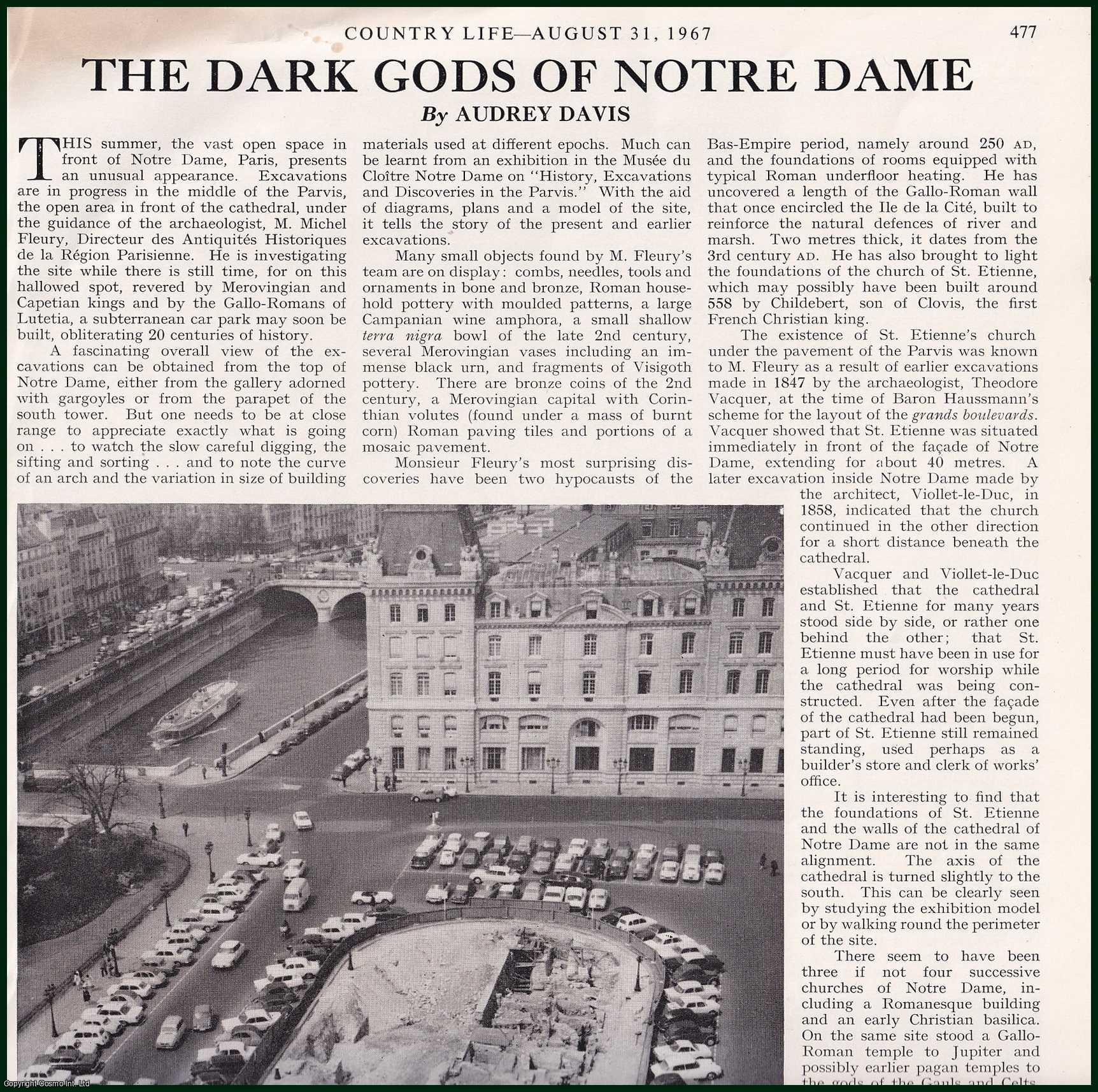 Country Life Magazine - The Dark Gods of Notre Dame, Paris : Excavations in the Parvis. Several pictures and accompanying text, removed from an original issue of Country Life Magazine, 1967.