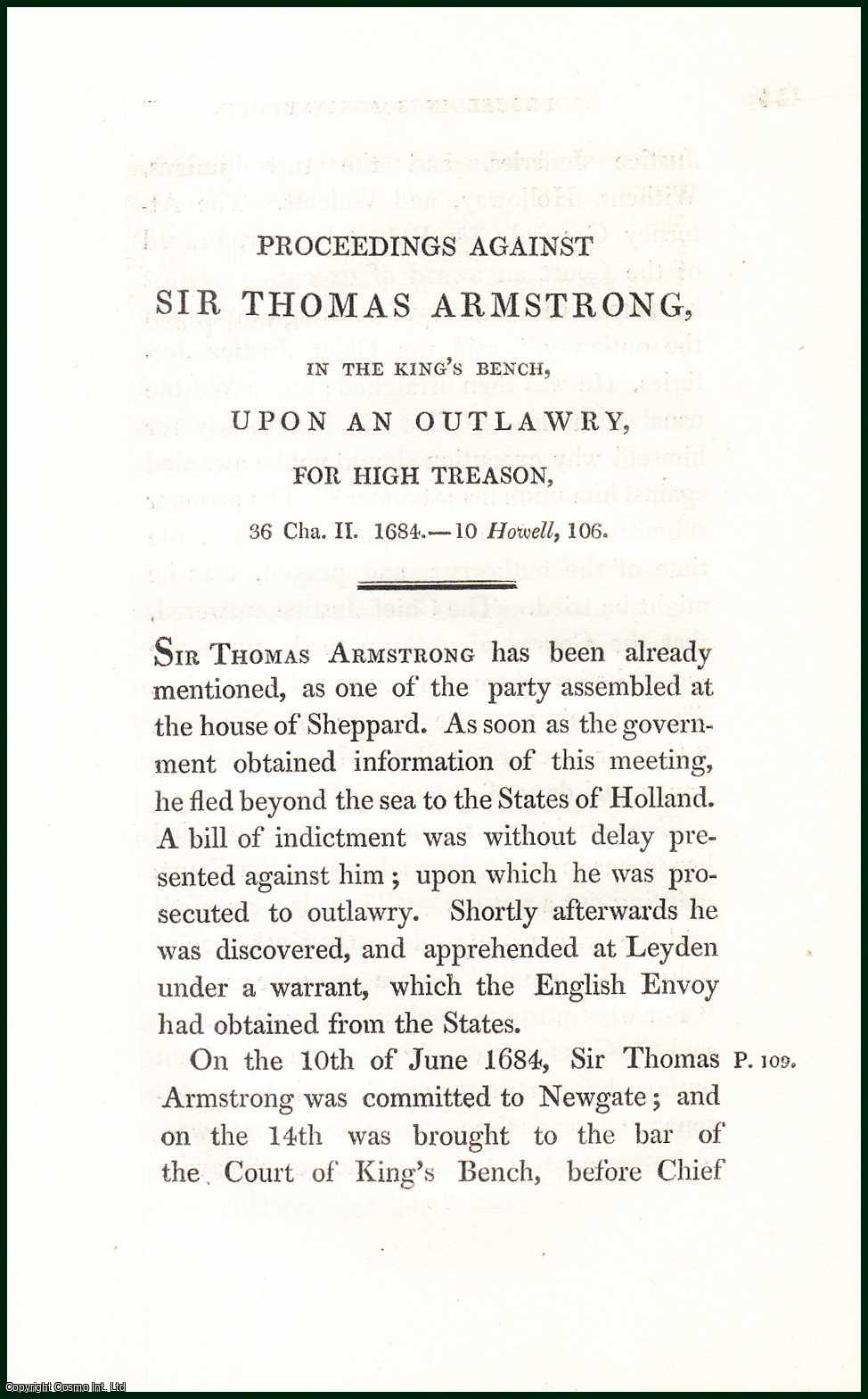 [Trial] - Proceedings Against Sir Thomas Armstrong, in The King's Bench, Upon an Outlawry, for High Treason, 1684. An uncommon original article from the Collected State Trials, 1826.