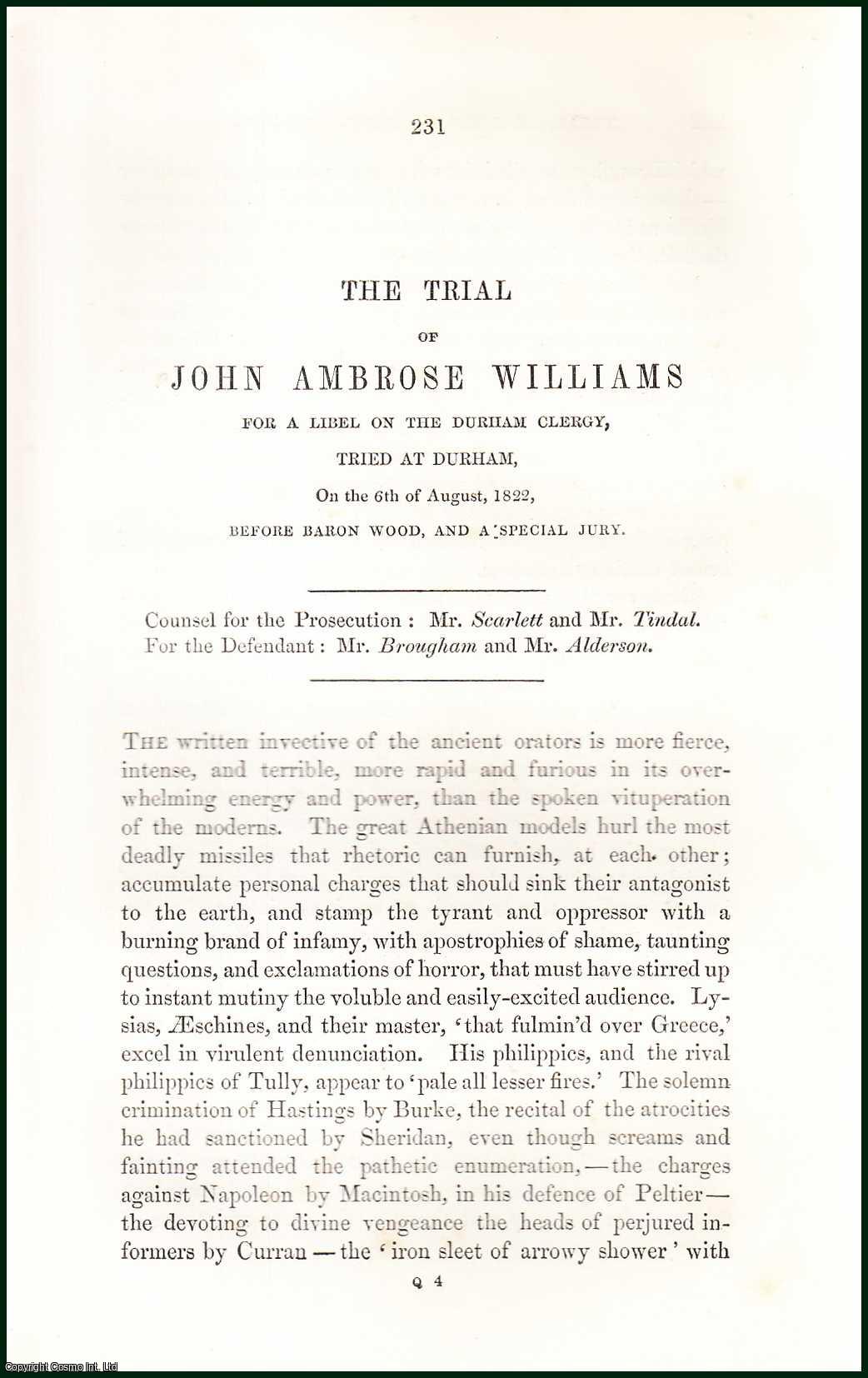 [Trial] - The Trial of John Ambrose Williams for a Libel on The Durham Clergy, Tried at Durham before Baron Wood, & a Special Jury, 1822. An uncommon original article from the Collected State Trials, 1850.