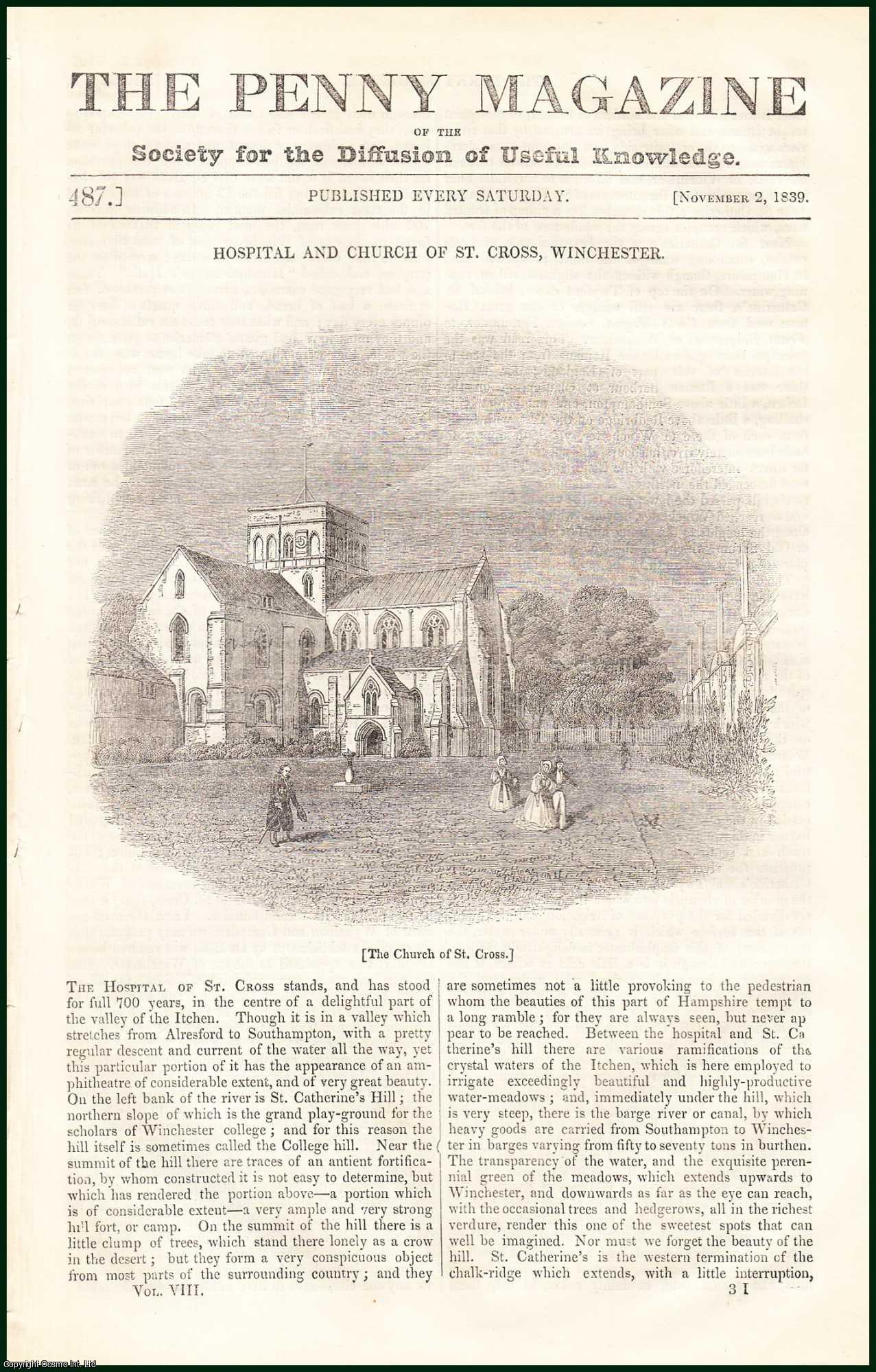 Penny Magazine - Hospital and Church of St. Cross, Winchester (part 1); Astrakhan (Caspian Sea); Marquetry and Mosaic, etc. Issue No. 487, 1839. A complete rare weekly issue of the Penny Magazine, 1839.