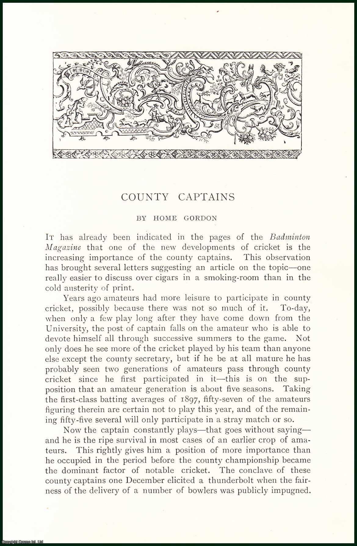 Home Gordon - County Cricket Captains. An uncommon original article from the Badminton Magazine, 1903.