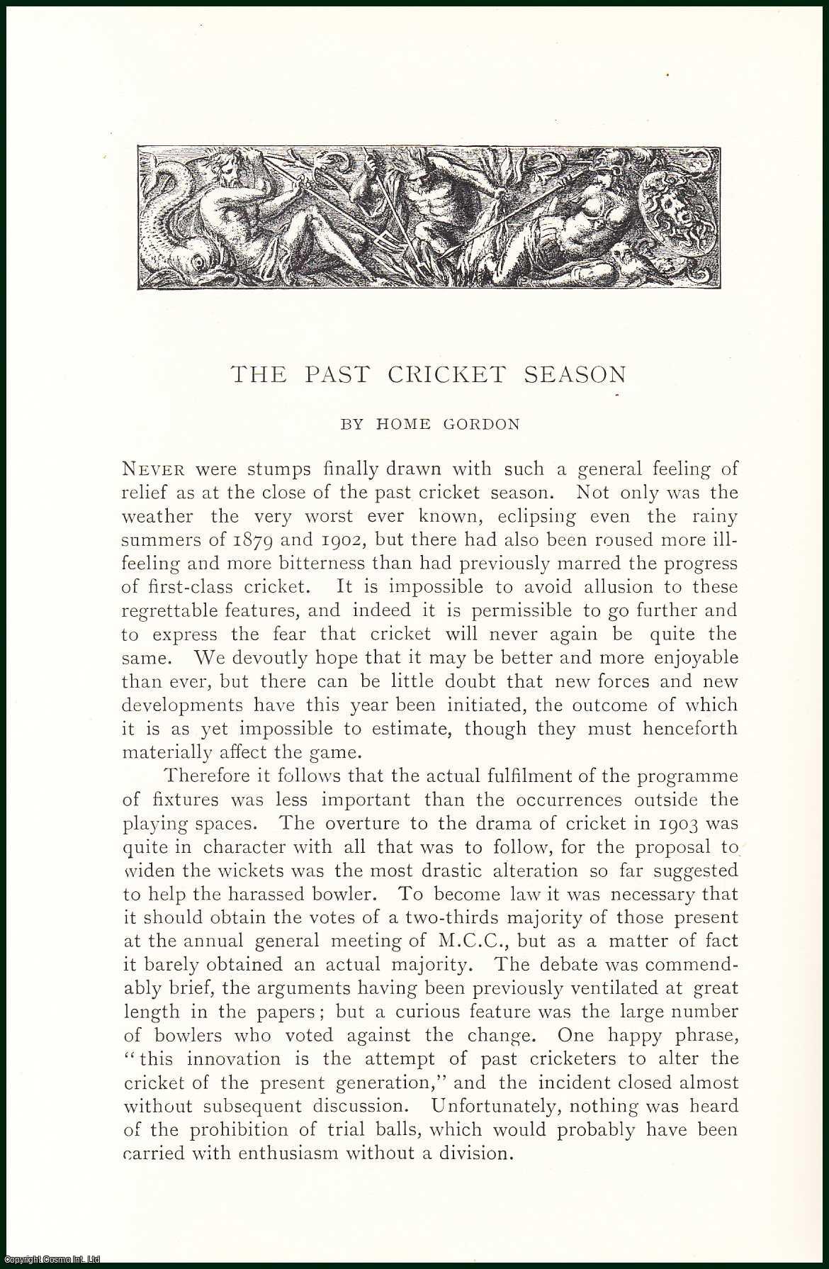 Home Gordon - The Past Cricket Season, Summer of 1879-1902. An uncommon original article from the Badminton Magazine, 1903.