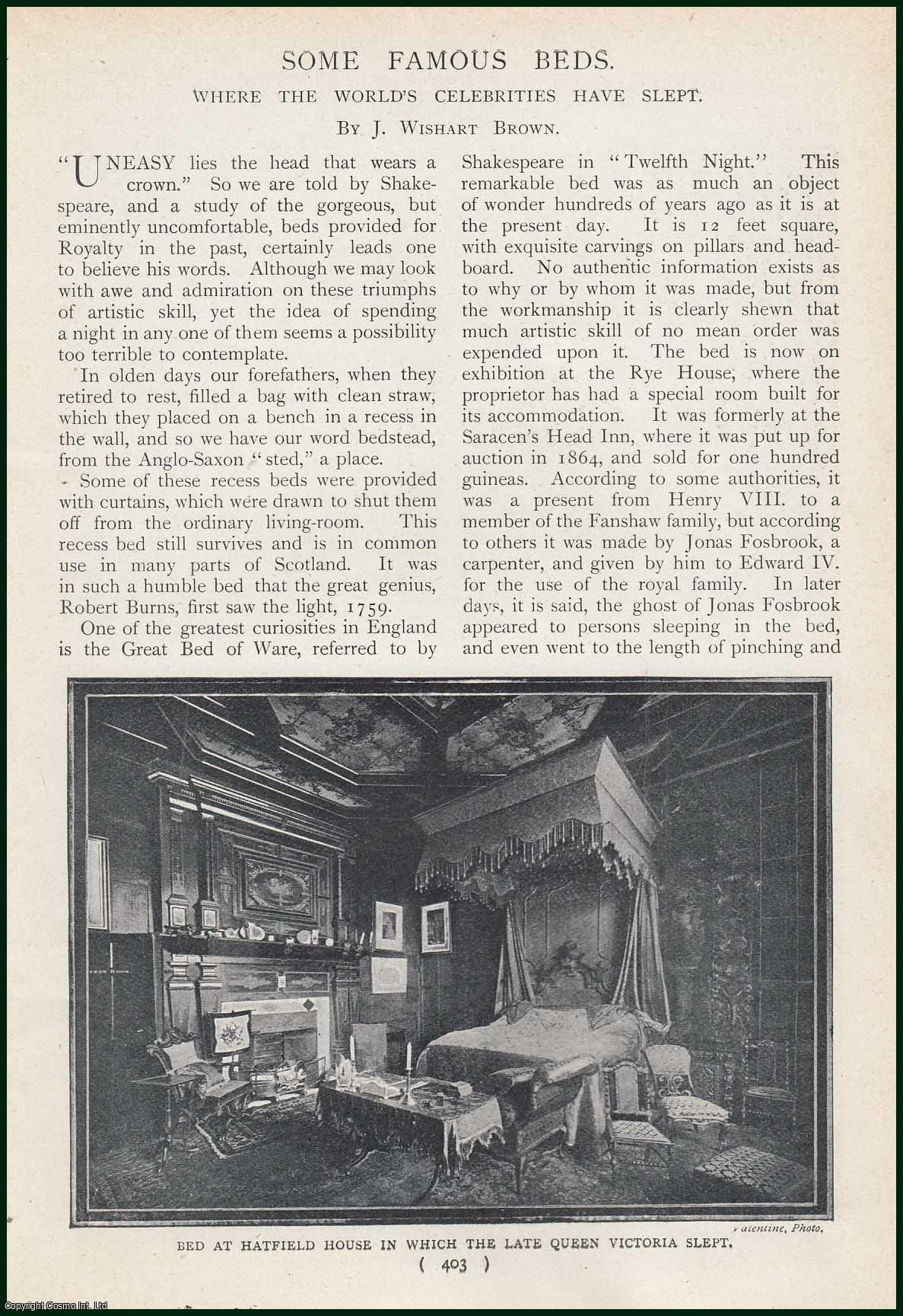 J. Wishart Brown - Napoleon's Bed At The Palace of Fontainebleau ; Marie Antoinette's Bed at Fontaine-Bleau ; The Duke of Wellington's Camp Bedstead at Walmer Castle ; The Bed of Mary Queen of Scots, in Holyrood Palace & others : Some Famous Beds. Where the World's Celebrities have Slept. An uncommon original article from the Harmsworth London Magazine, 1902.