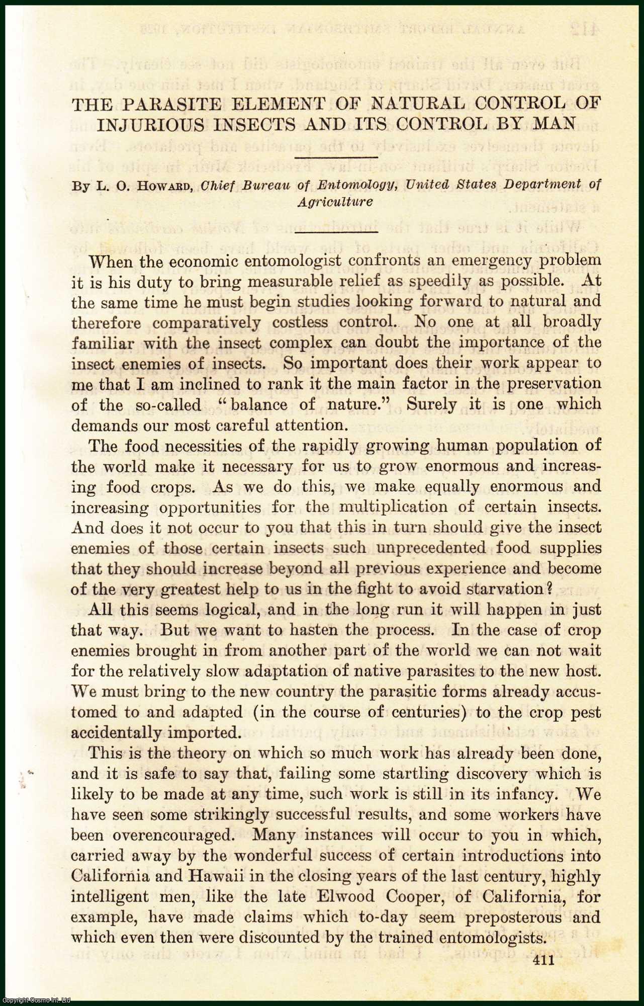 L.O.Howard - The Parasite Element of Natural Control of Injurious Insects and its Control by Man. An original article from the Report of the Smithsonian Institution, 1926.