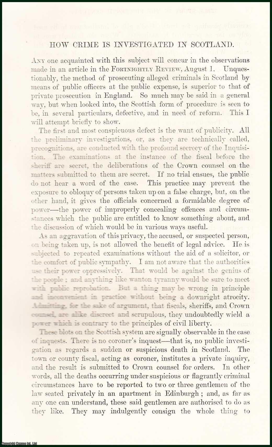 W. Chambers - How Crime is Investigated in Scotland. An uncommon original article from The Fortnightly Review, 1865.