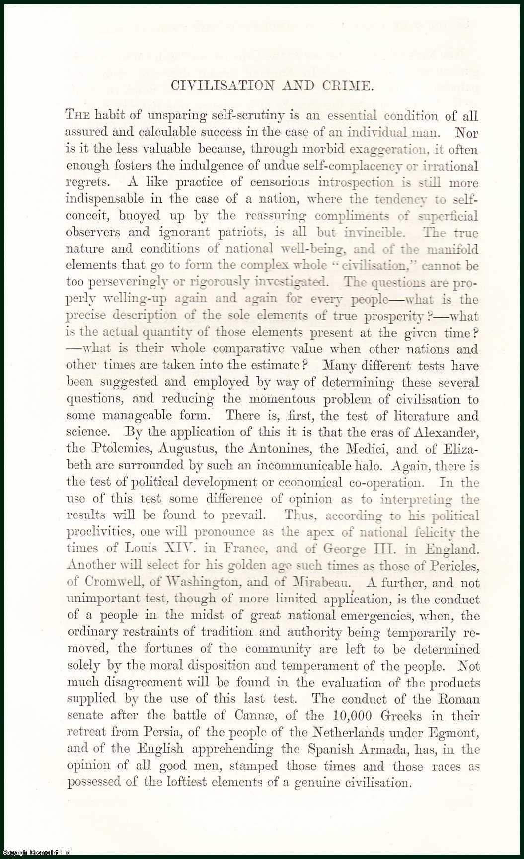 Sheldon Amos - Civilisation & Crime. An uncommon original article from The Fortnightly Review, 1865.