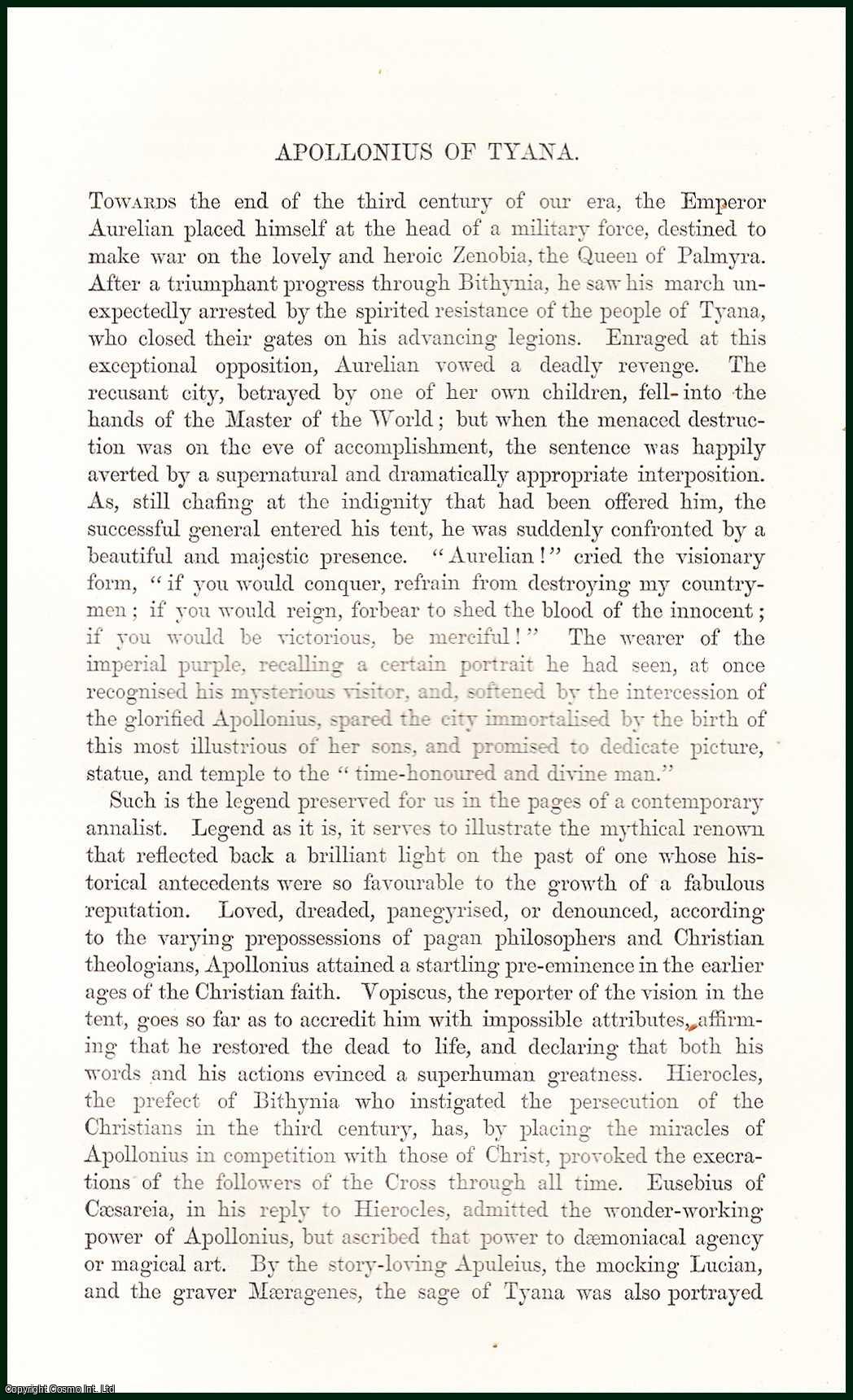 W.M.W. Call - Apollonius of Tyana, Philosopher. An uncommon original article from The Fortnightly Review, 1865.