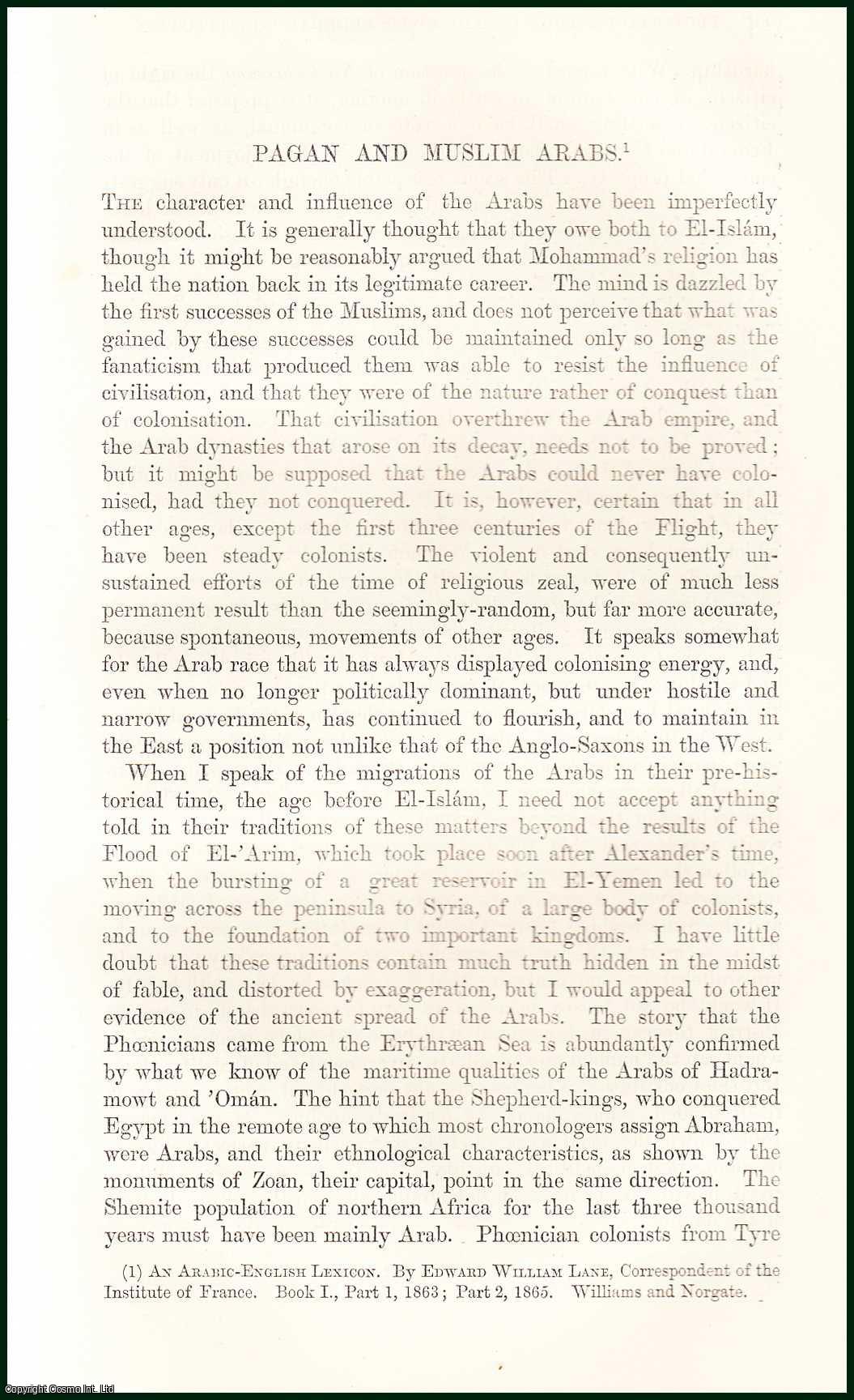 Reginald Stuart Poole - Pagan, Paganism & Muslim Arabs. An uncommon original article from The Fortnightly Review, 1865.