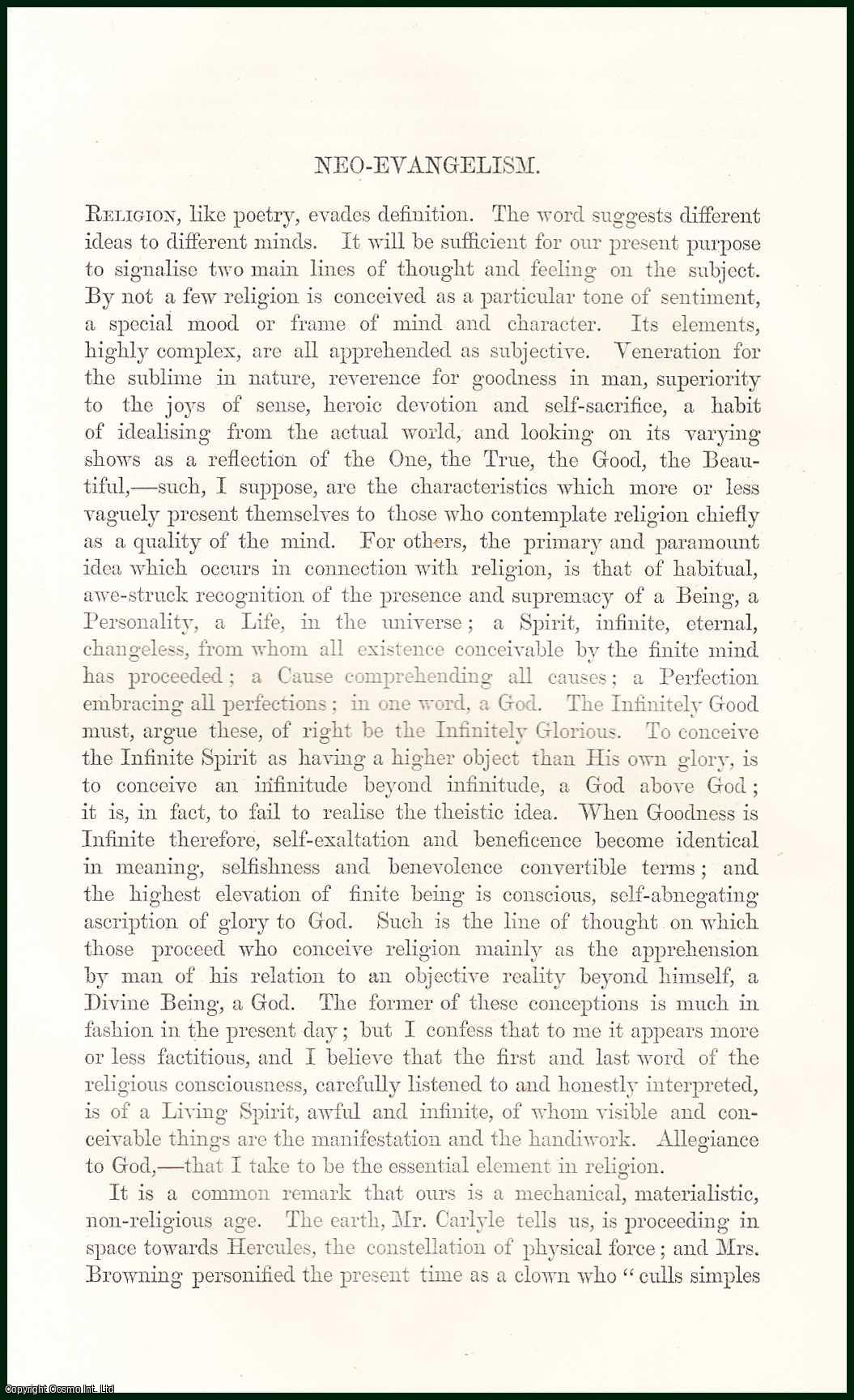 Peter Bayne - Neo-Evangelism : Religion, like Poetry, evades definition. An uncommon original article from The Fortnightly Review, 1865.