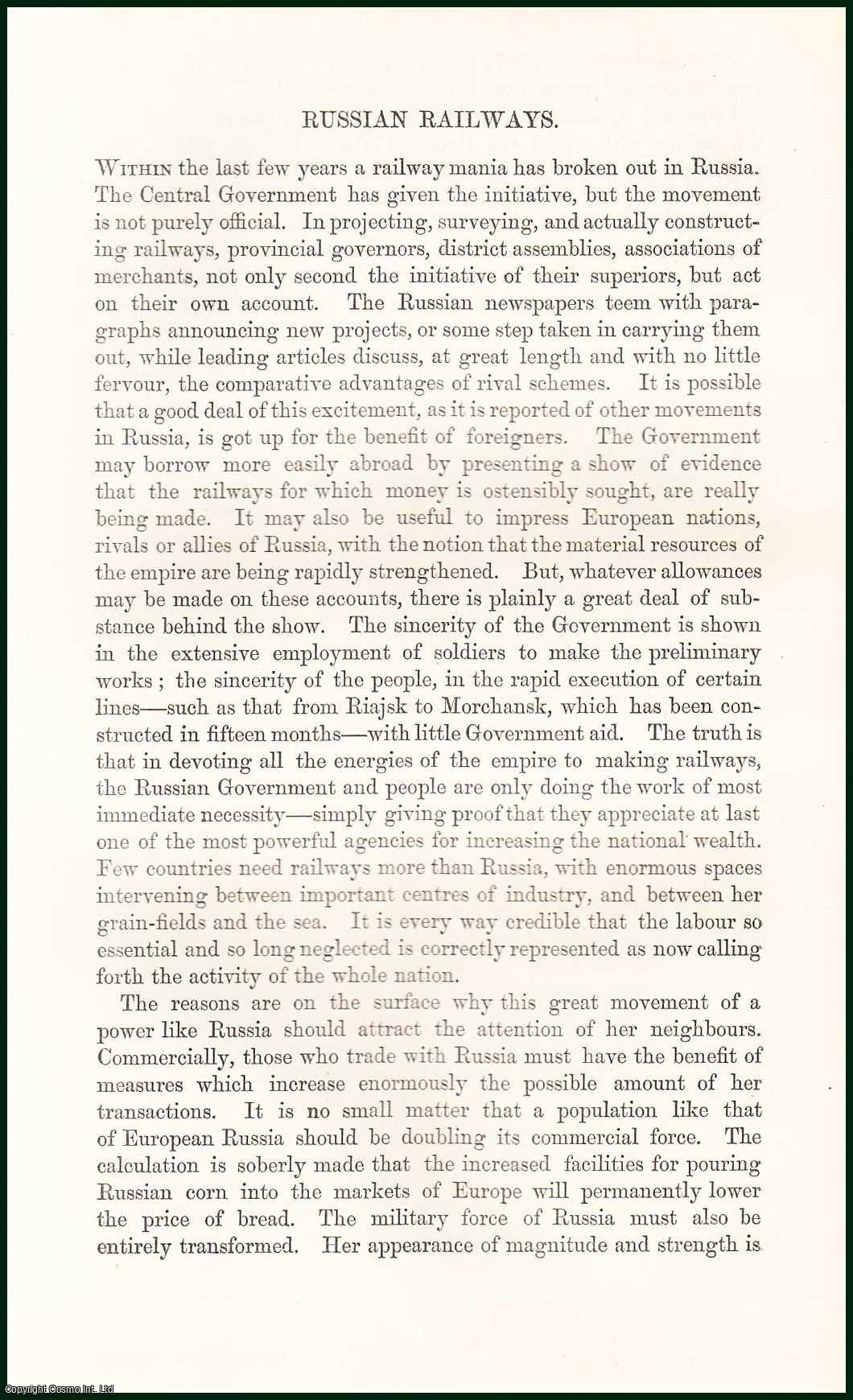 Robert Giffen - Russian Railways. An uncommon original article from The Fortnightly Review, 1868.
