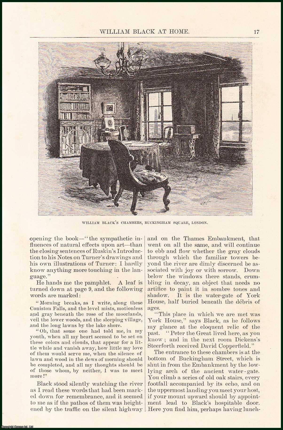 Joseph Hatton - William Black, Novelist at Home, Buckingham Square, London. An uncommon original article from the Harper's Monthly Magazine, 1883.