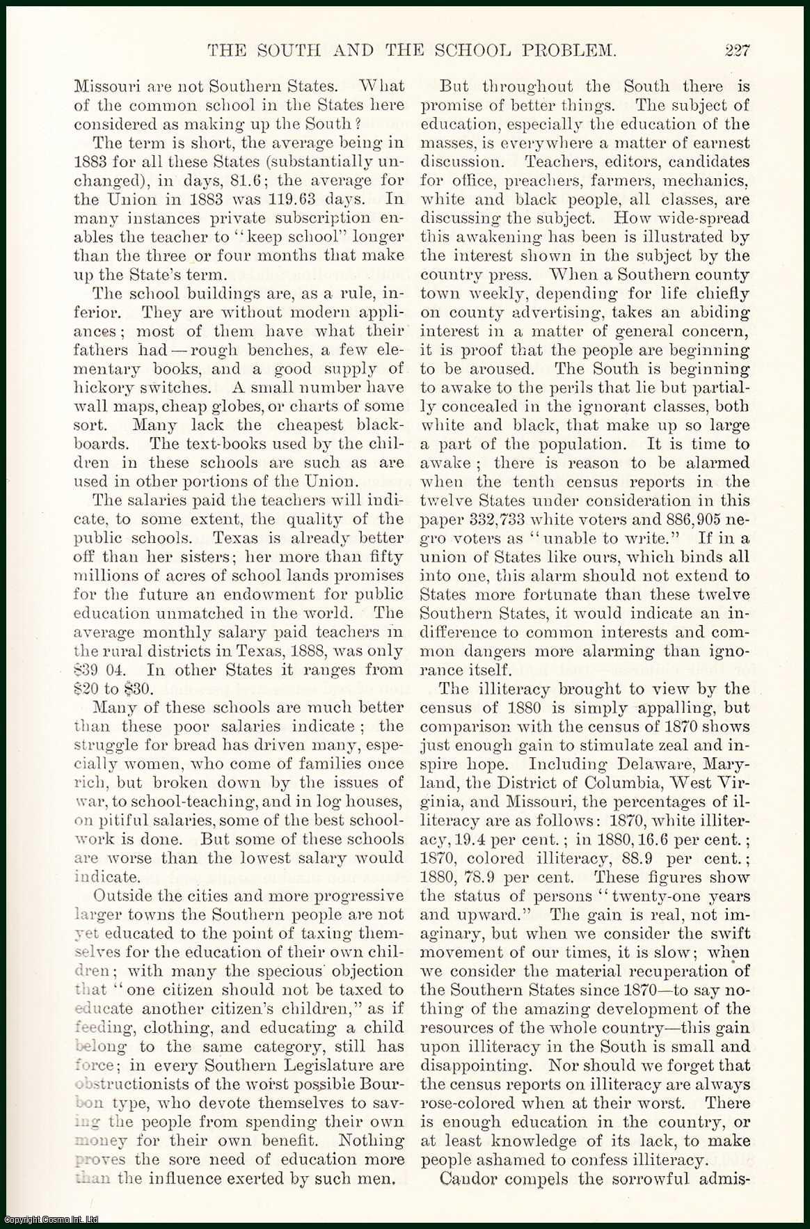 Atticus G. Haywood - The South & The School Problem : Before the civil war there was not in the Slave States of the Union any general or efficient system of education for the masses of people. An uncommon original article from the Harper's Monthly Magazine, 1889.