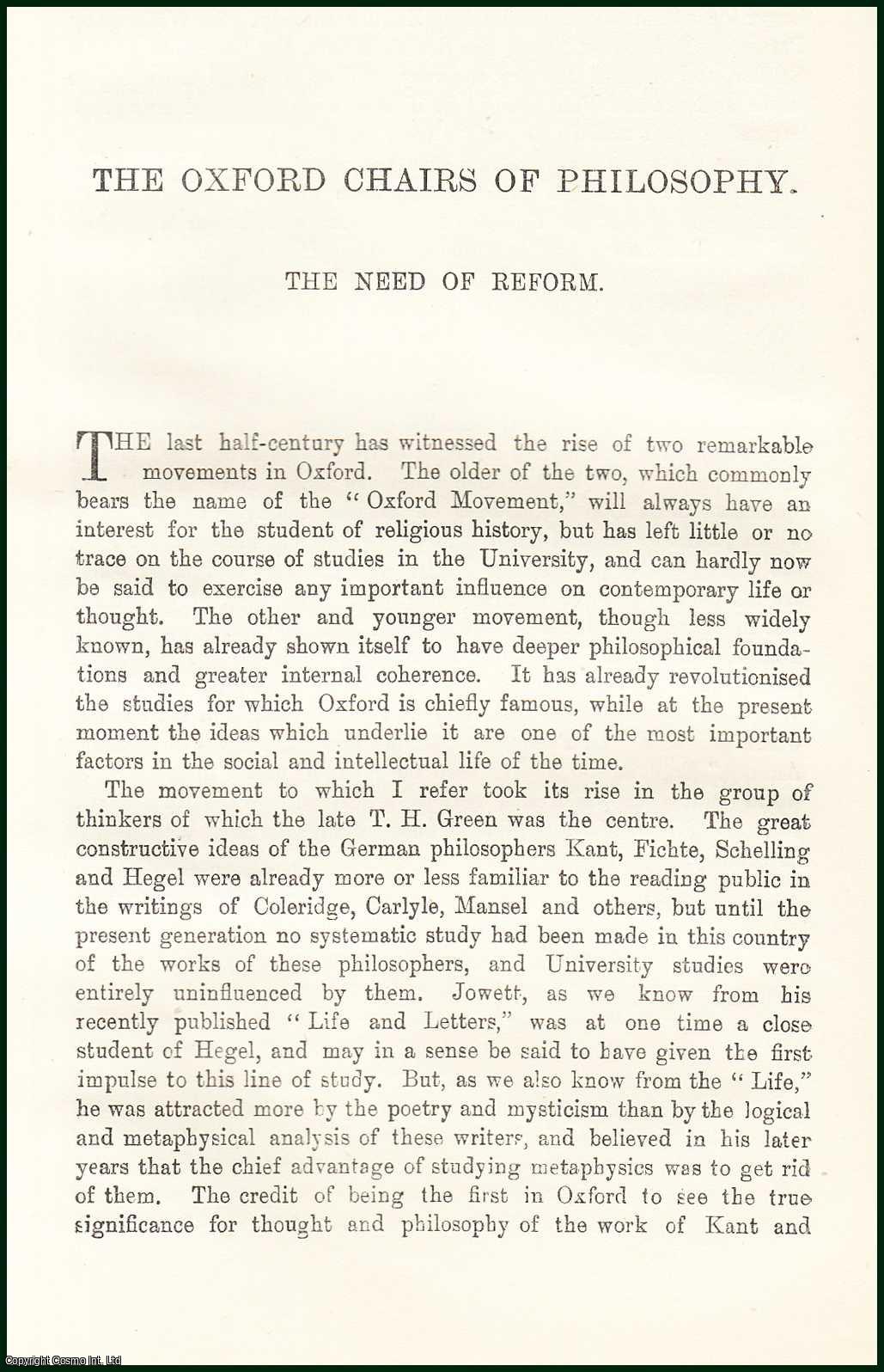 J.H. Muirhead - The Oxford Chairs of Philosophy : The Need of Reform. An uncommon original article from the Contemporary Review, 1898.