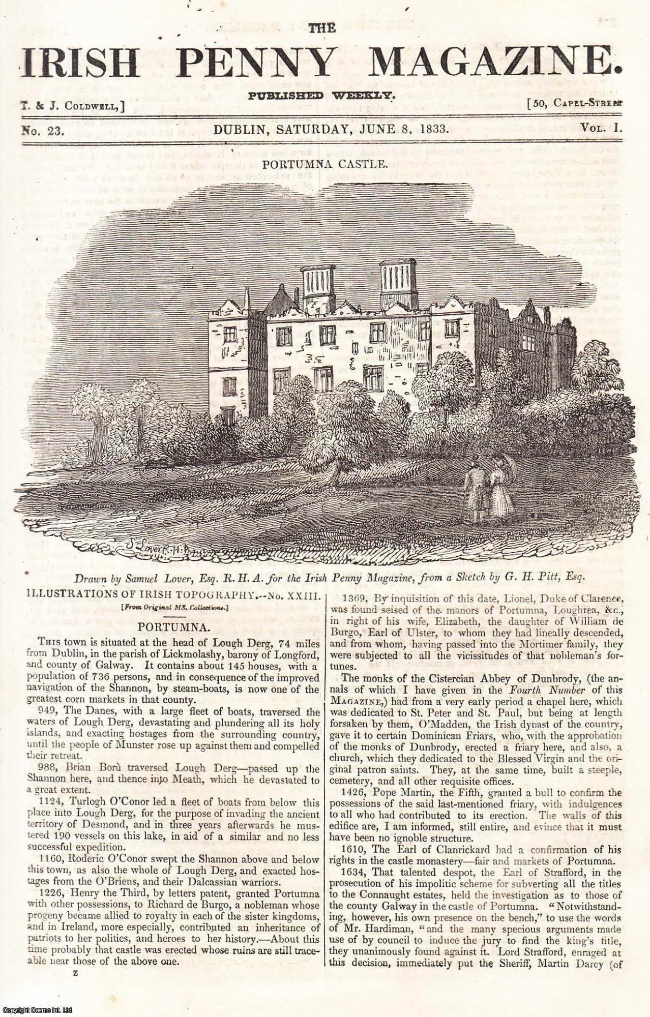 Irish Penny Magazine - 1833, Portumna & Portumna Castle. Featured in a full weekly issue of the uncommon Irish Penny Magazine, 1833.