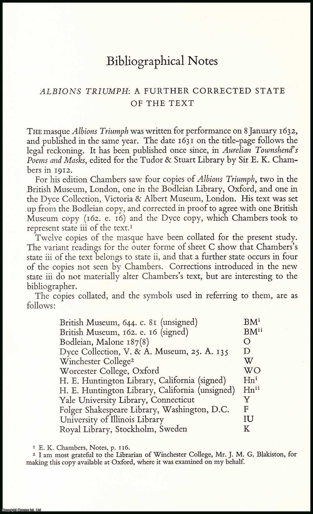 Erica Veevers - Albion's Triumph, a written performance : a further corrected state of the text. An uncommon original article from the Library, 1961.