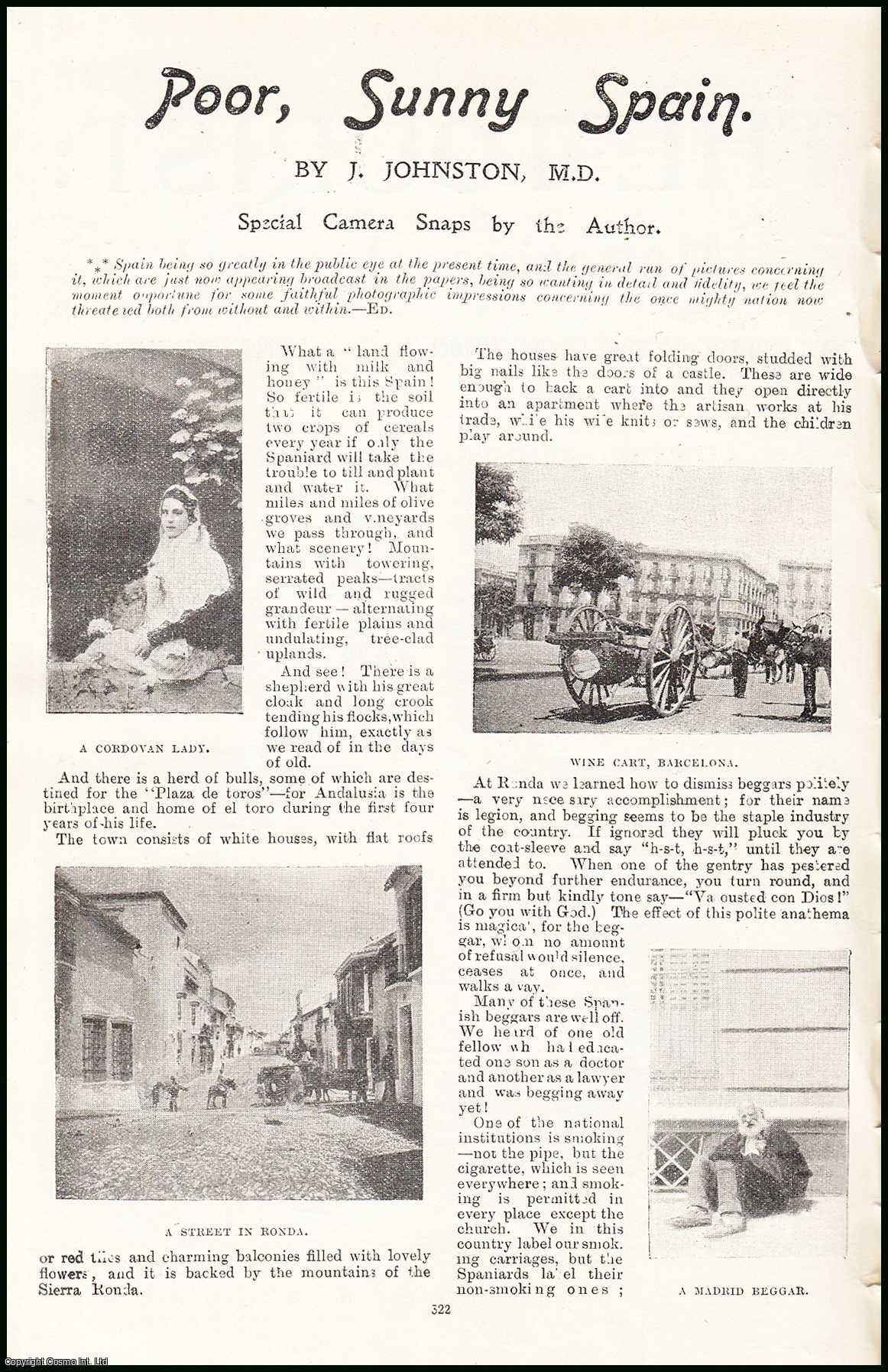 J. Johnston, M.D. - Poor, Sunny Spain, Barcelona. An uncommon original article from the Tourist Magazine, 1898.