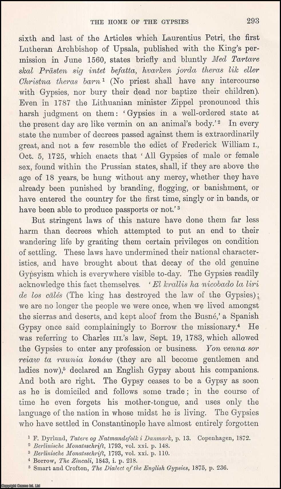 Late Geheimrat Professor R. Pischel - The Home of the Gypsies, Europe. An uncommon original article from the Journal of the Gypsy Lore Society, 1909.