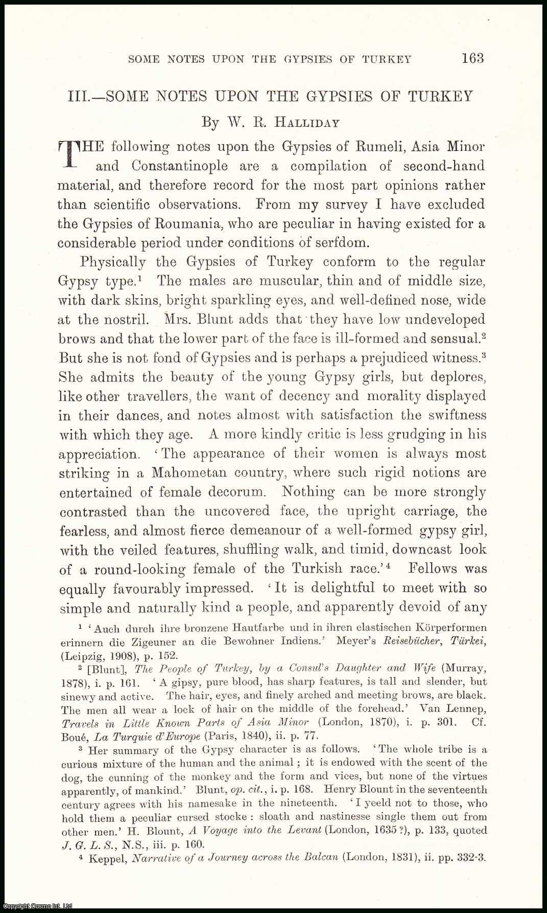 W.R. halliday - The Gypsies of Turkey. An uncommon original article from the Journal of the Gypsy Lore Society, 1922.