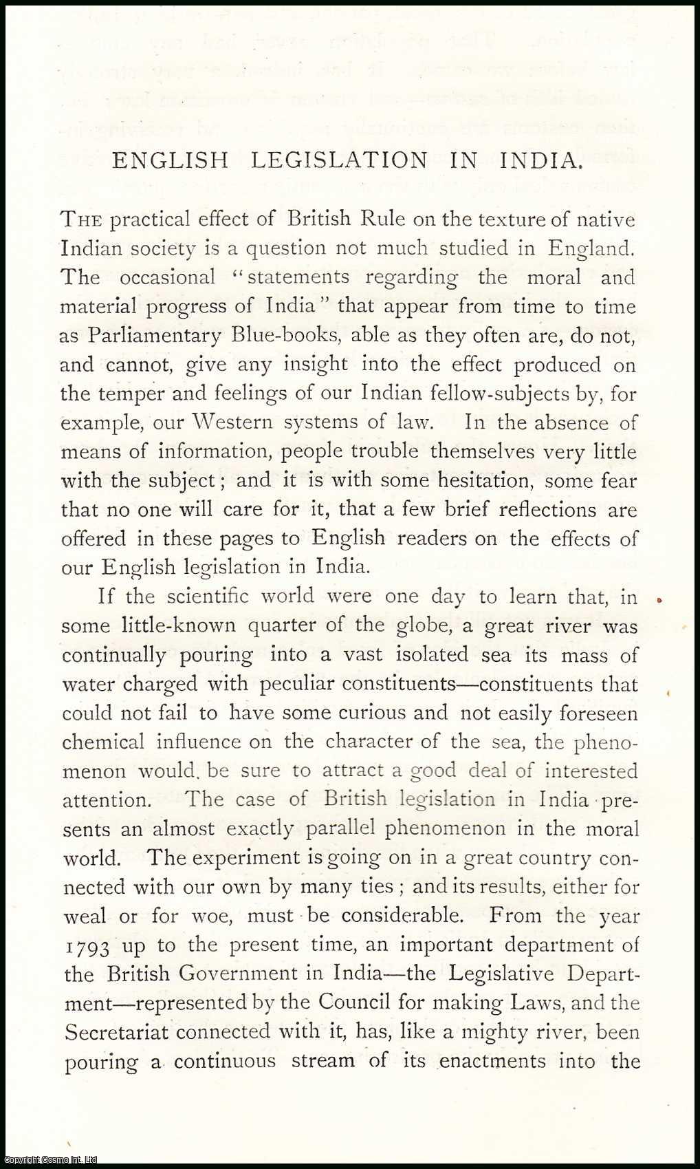 B.H. Baden-Powell - English Legislation in India. An uncommon original article from The Asiatic Quarterly Review, 1886.