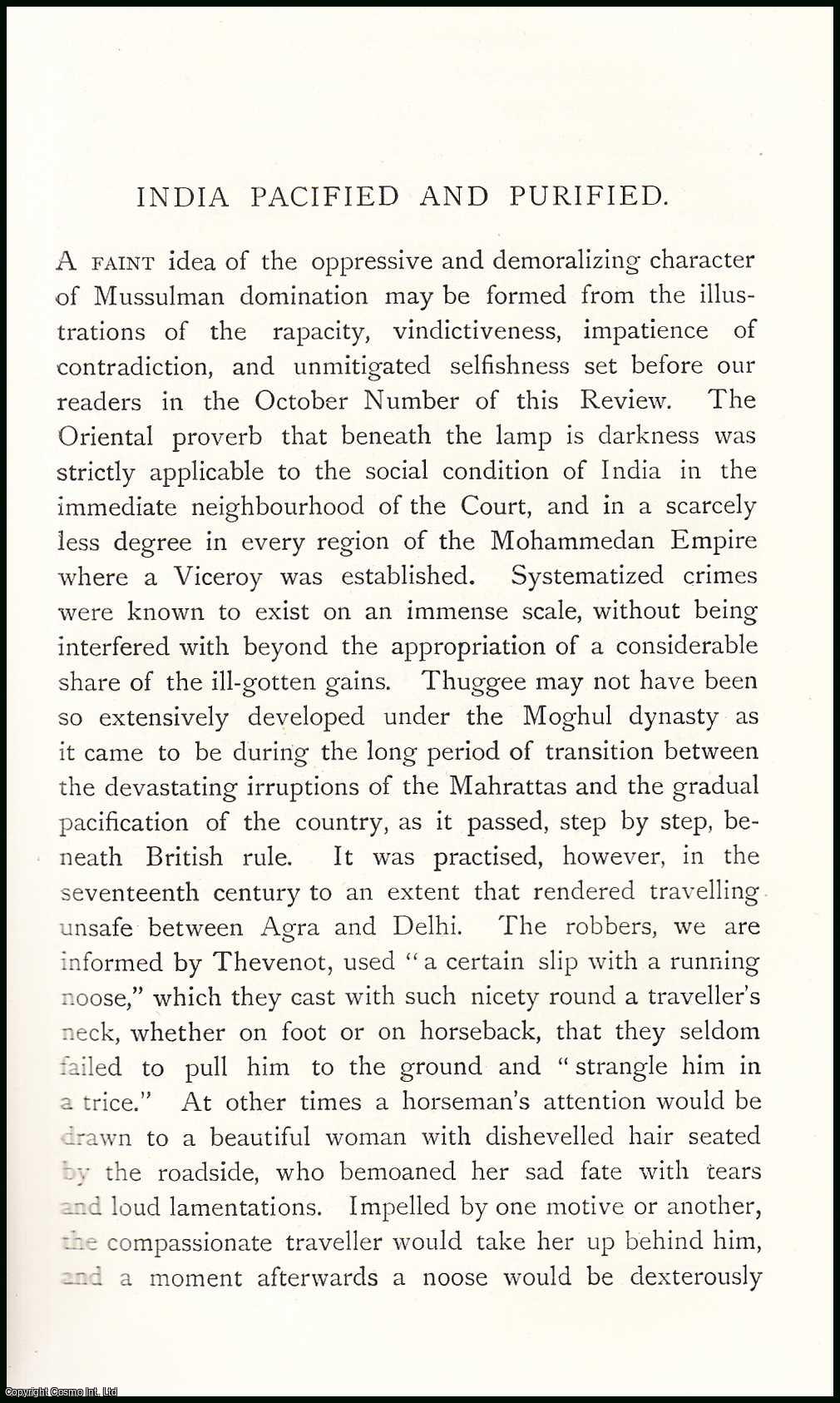 James Hutton - India Pacified & Purified. An uncommon original article from The Asiatic Quarterly Review, 1887.