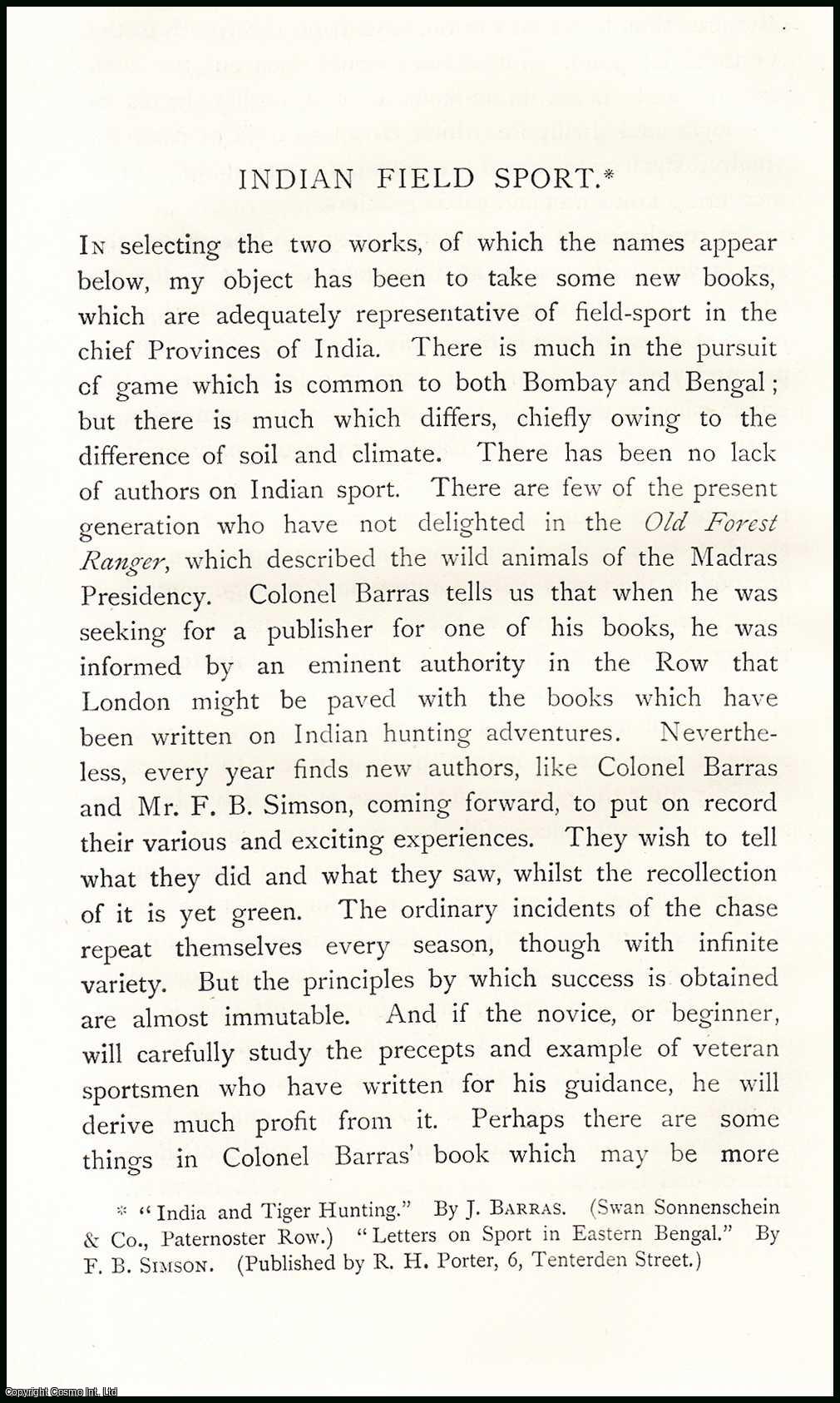 C.T. Buckland - Hunting : Indian Field Sport. An uncommon original article from The Asiatic Quarterly Review, 1887.