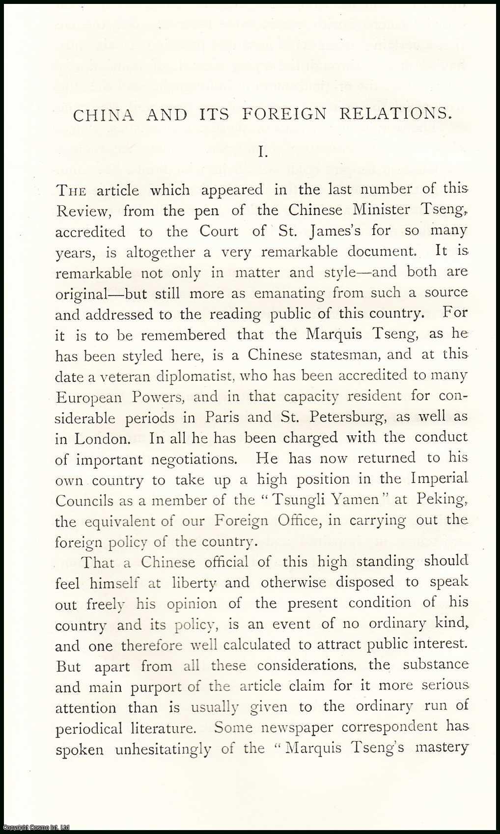 William Lockhart - China & its Foreign Relations. An uncommon original article from The Asiatic Quarterly Review, 1887.