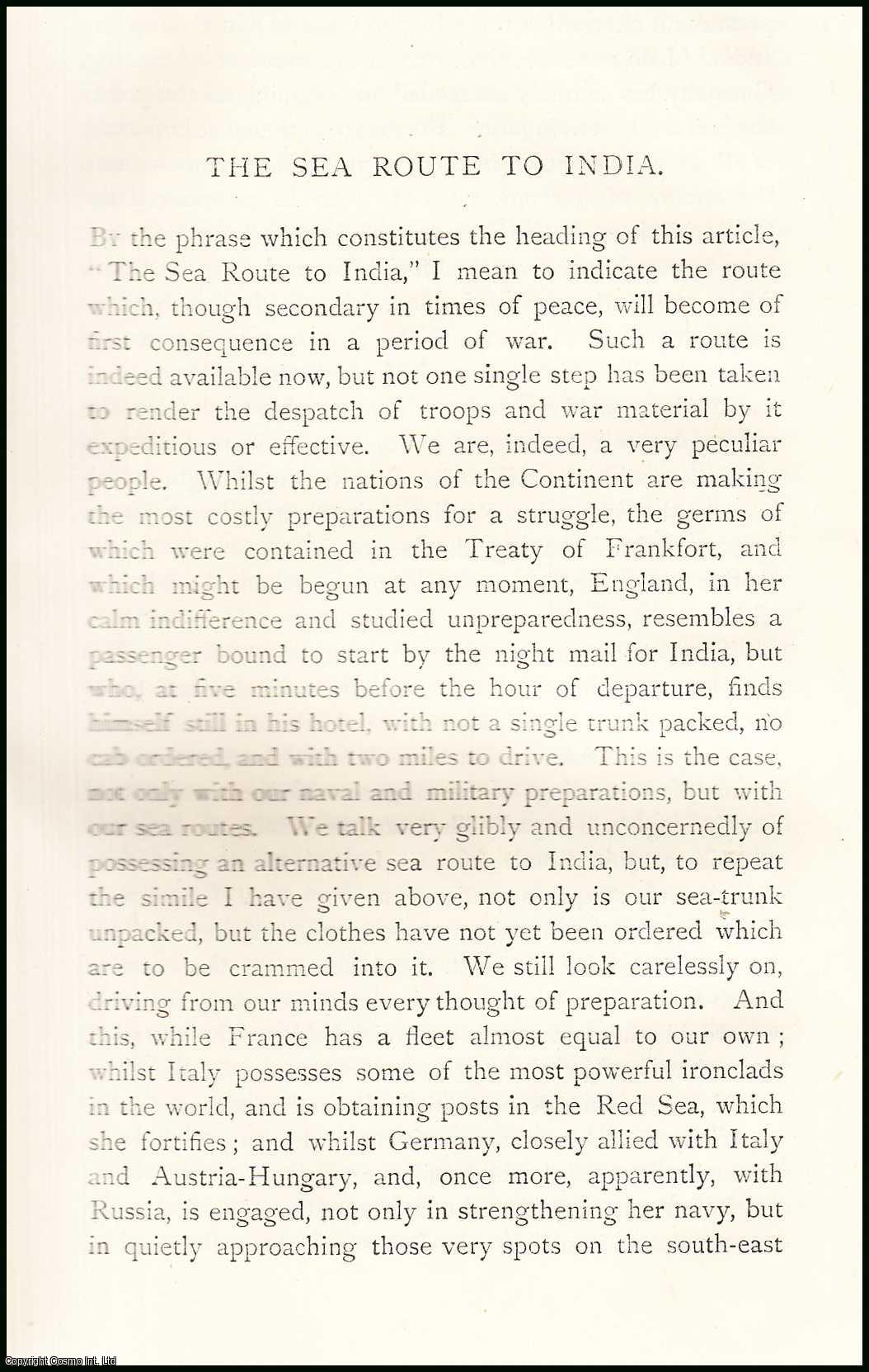 G.B. Malleson - The Sea Route to India : to indicate the route which, though secondary in times of peace, will become of first consequence in a period of war. An uncommon original article from The Asiatic Quarterly Review, 1888.