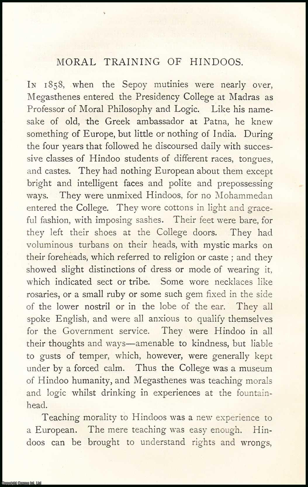 J. Talboys Wheeler - Moral Training of Hindoos. An uncommon original article from The Asiatic Quarterly Review, 1889.