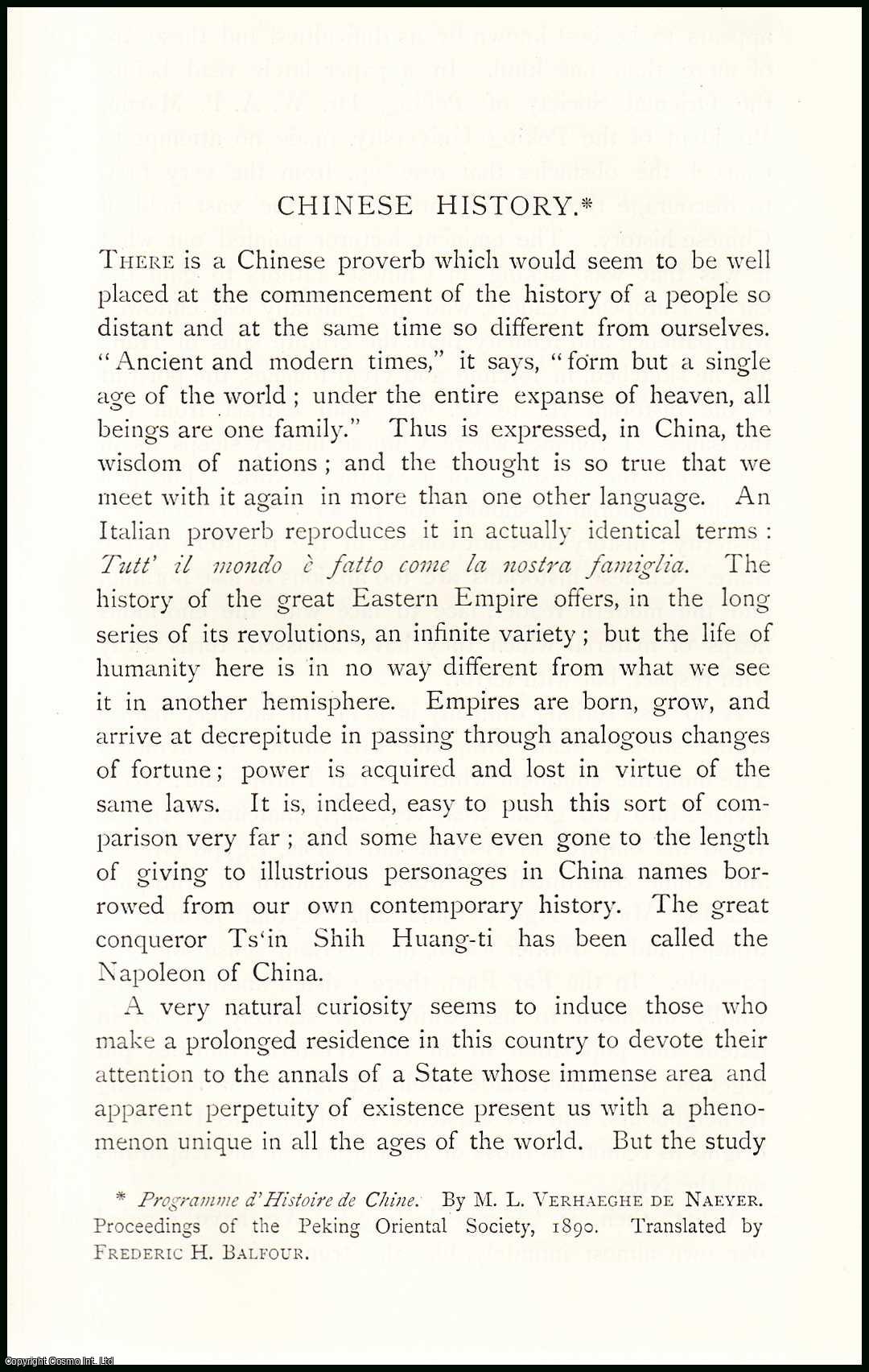Frederic H. Balfour - Chinese History. An uncommon original article from The Asiatic Quarterly Review, 1890.