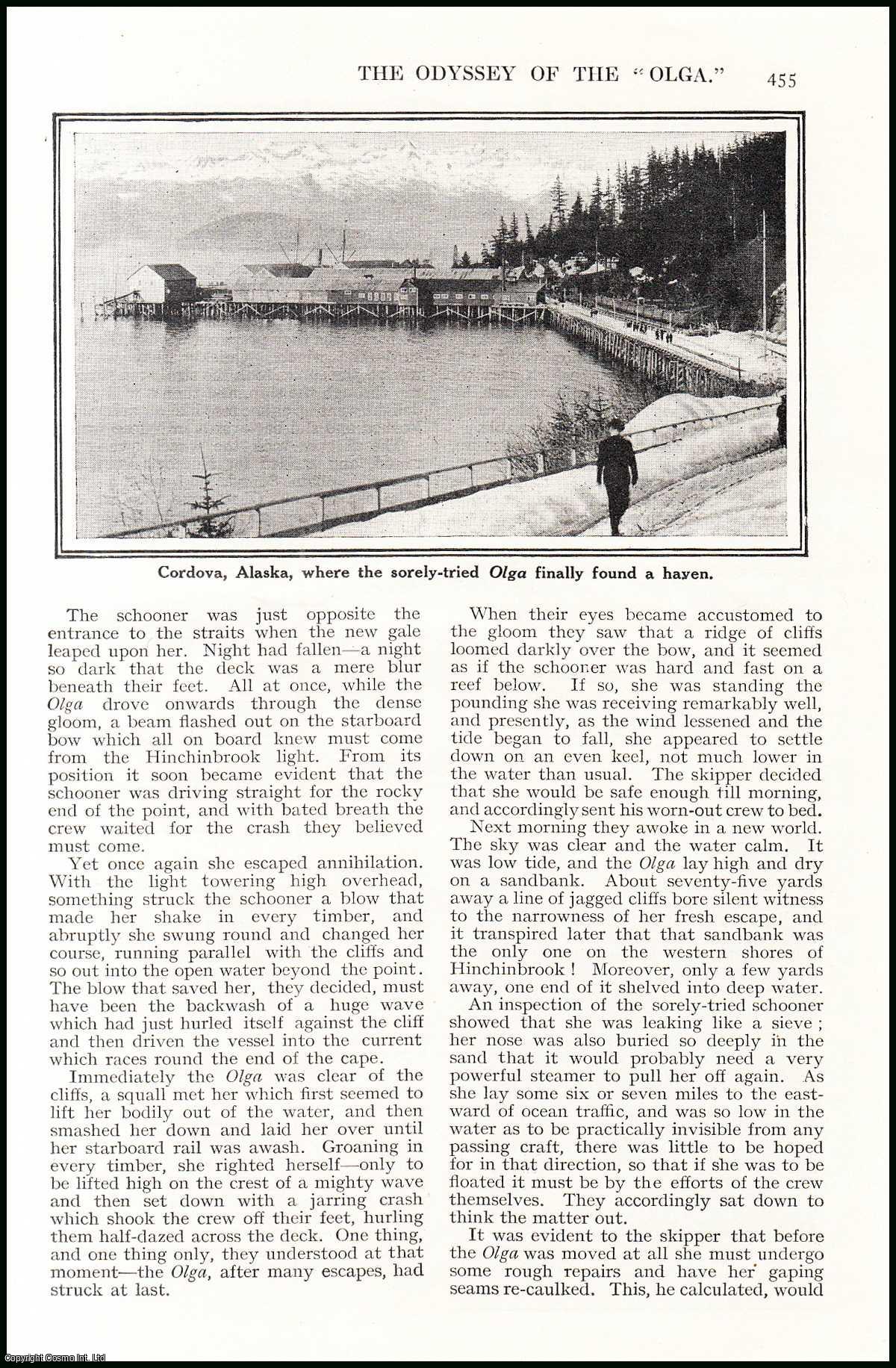 John Rawson of Anchorage, Alaska. Illustrated by W.G. York. - The Odyssey of the Olga : leaving Nome, Alaska, for Seattle, Washington, the little schooner Olga disappeared from human ken for over was supposed that the winter storms of the treacherous Bering Sea had overwhelmed her. An uncommon original article from the Wide World Magazine, 1925.