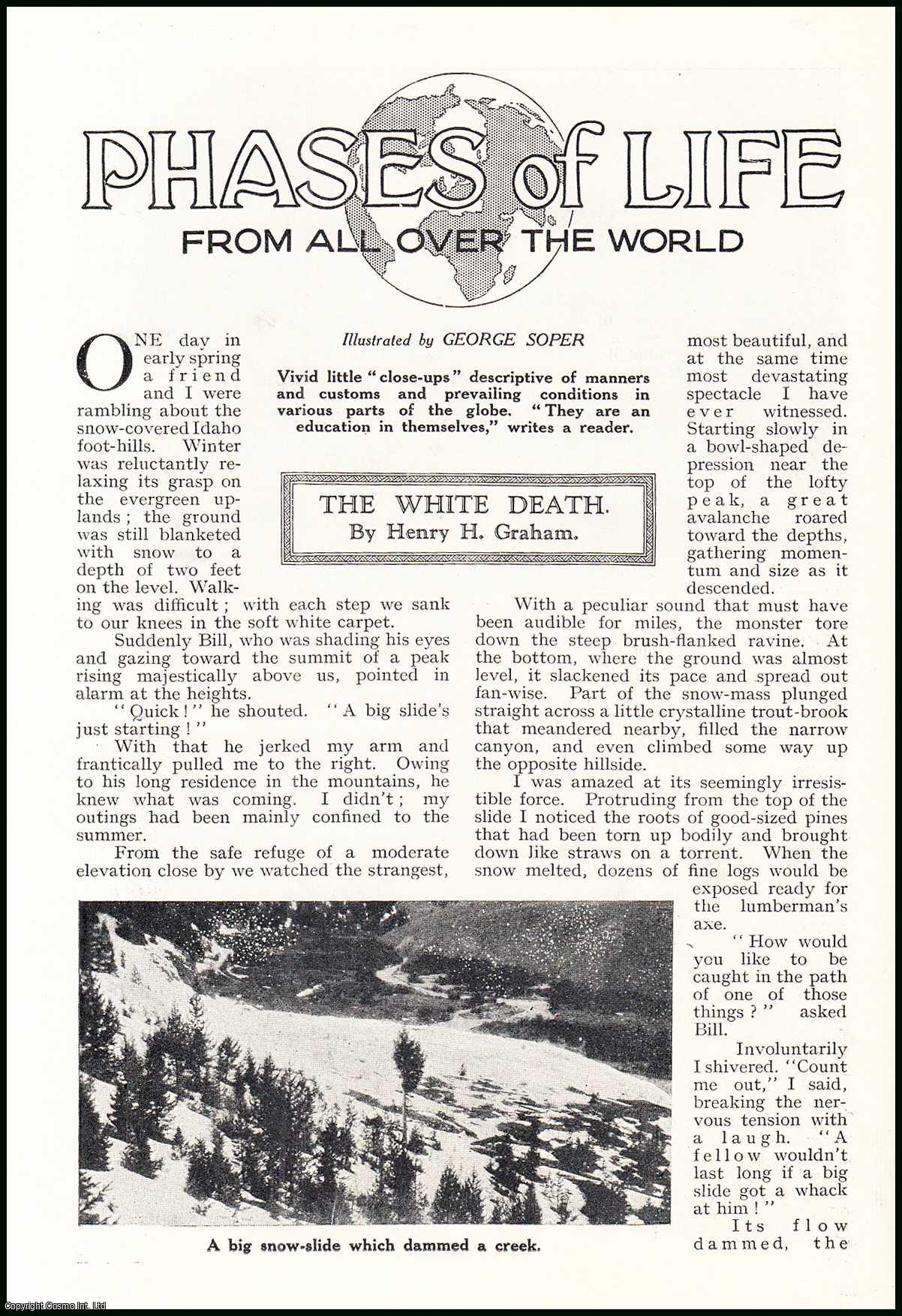 Henry H. Graham. Illustrated by George Soper. - The White Death : snow slides in the Idaho foot-hills. An uncommon original article from the Wide World Magazine, 1936.