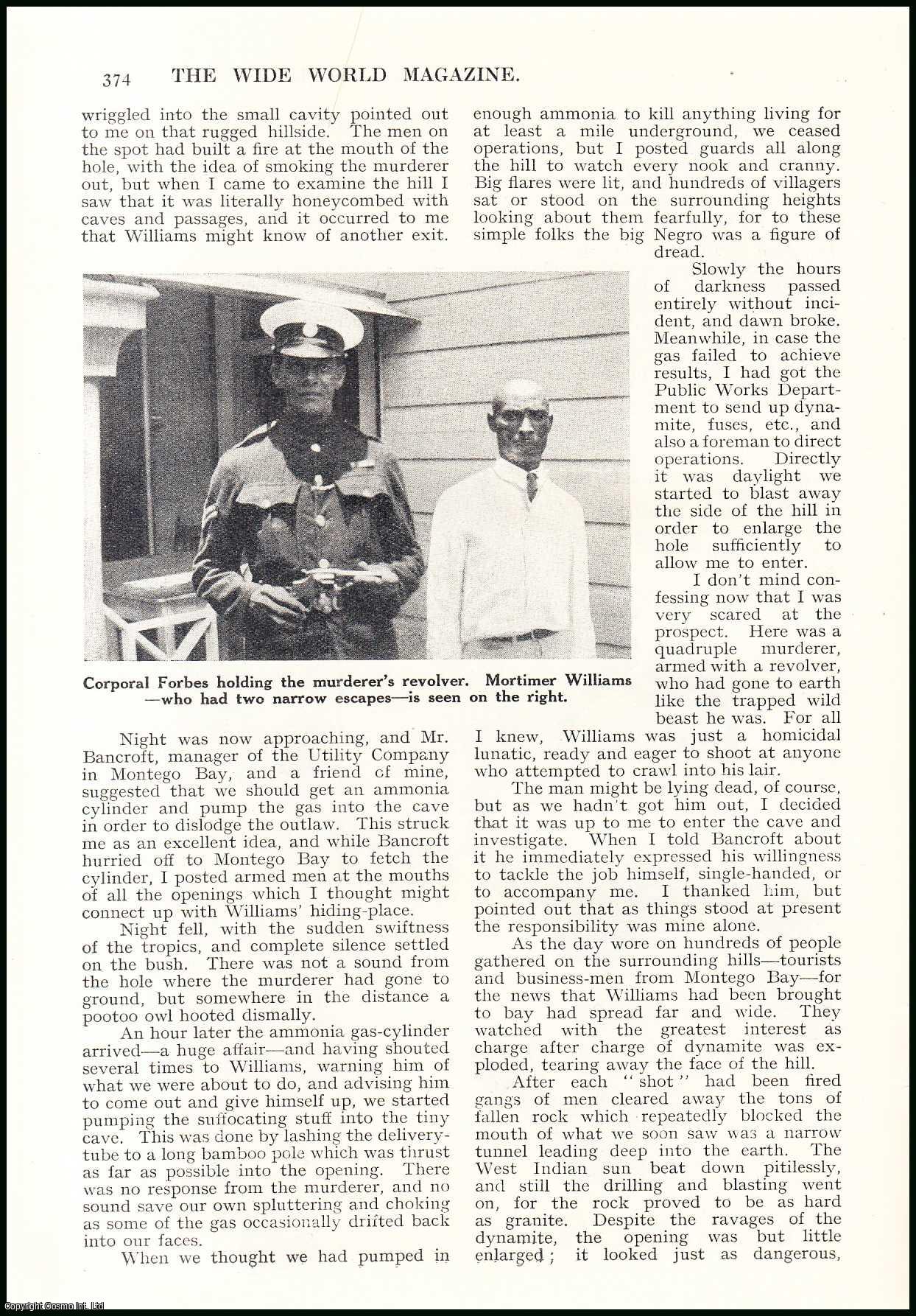 J.H. Harvey Clark, Inspector of Police, Jamaican Constabulary. Illustrated by Caney. - a Man-Hunt in Jamaica : a quadruple murderer who escaped to the Jamaican bush. An uncommon original article from the Wide World Magazine, 1937.
