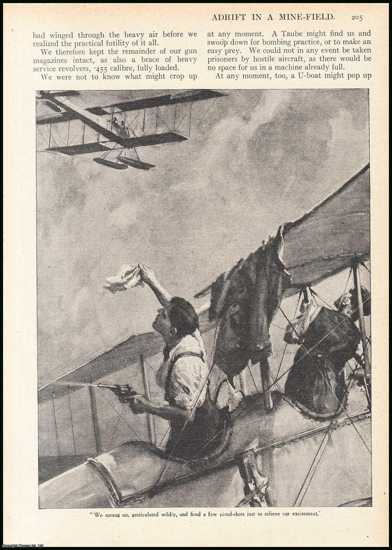 A Seaplane Observer. Illustrated by A. Gilbert. - Adrift in a Mine-Field : two men drifting through a mine-field on a crippled sea-plane, fending off mines with their bare hands. An uncommon original article from the Wide World Magazine, 1916.