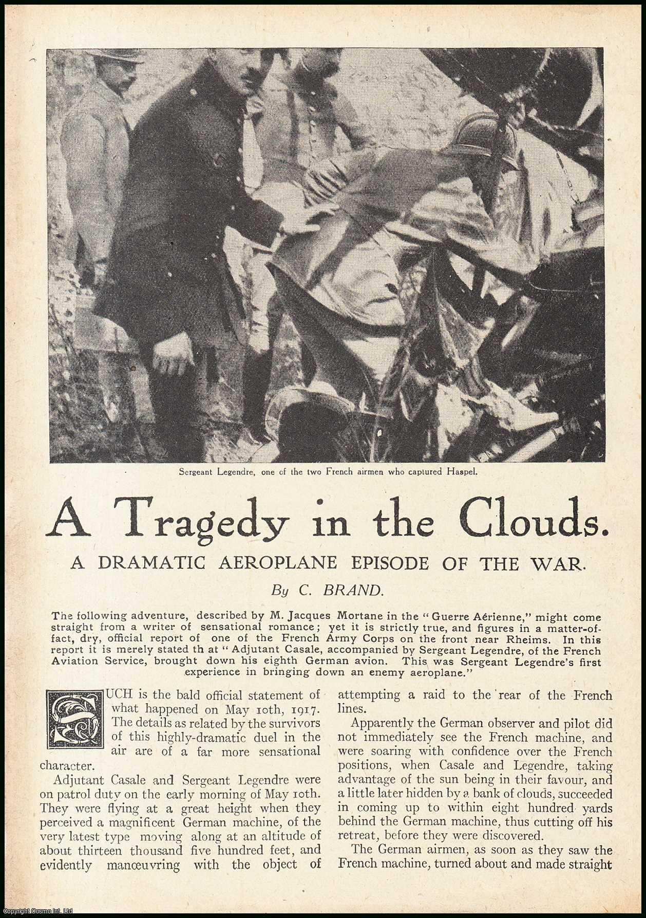 C. Brand - A Tragedy in the Clouds : a dramatic aeroplane episode of the war. An uncommon original article from the Wide World Magazine, 1917.