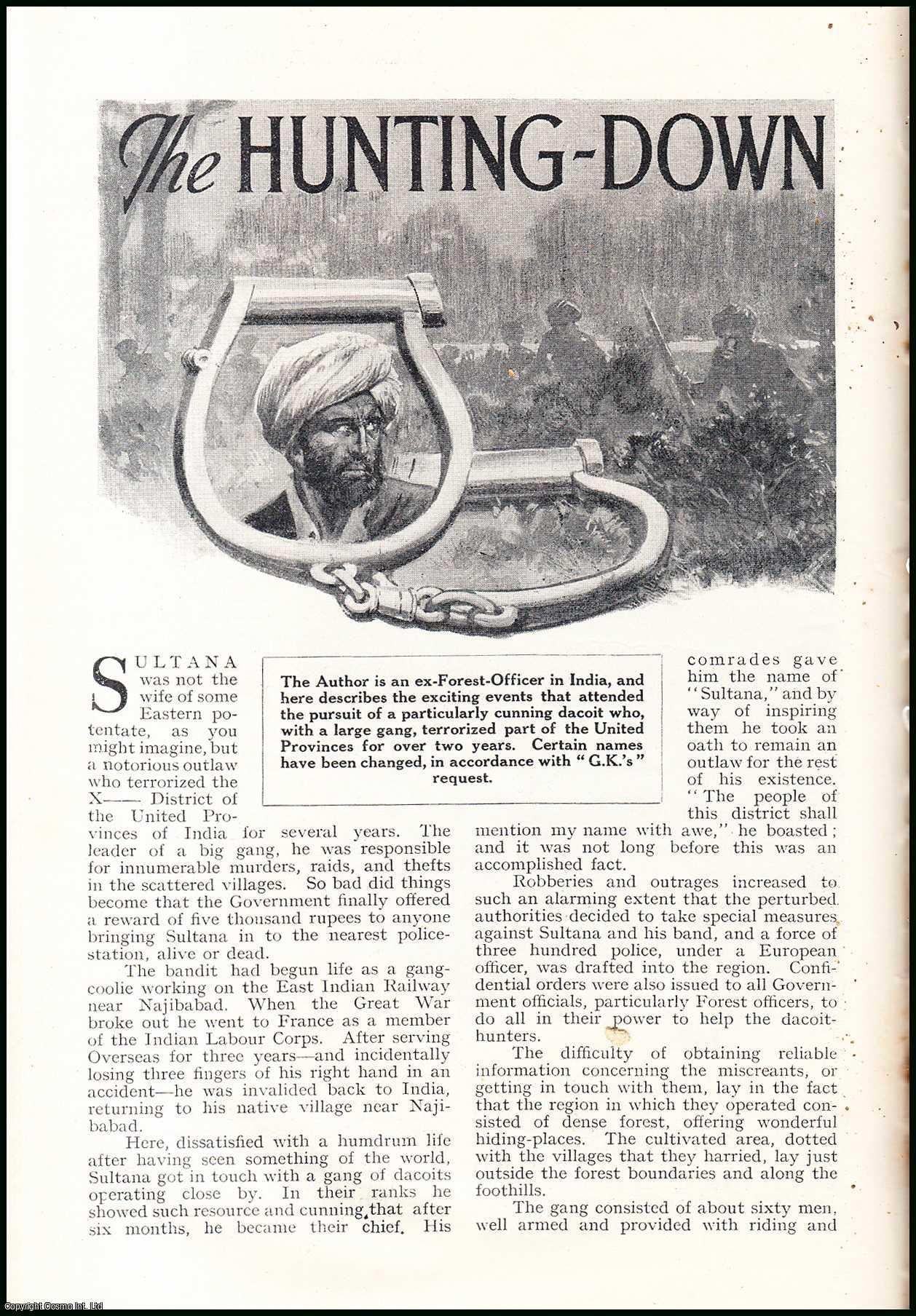 G.K. Illustrated by E. Prater. - The Hunting-Down of Sultana : a dacoit who terrorized part of the United Provinces for over two years. An uncommon original article from the Wide World Magazine, 1937.